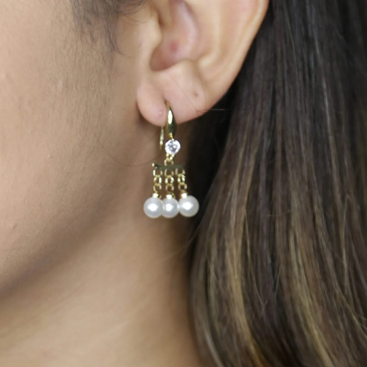 Dangle Earrings for Women - Small Teardrop Earring with White Faux Pearl Three Pearls Leverback Dangle Earrings Trendy Bollywood Style Upscale Dangly Earrings - Birthday Gift for Her - LoveNspire