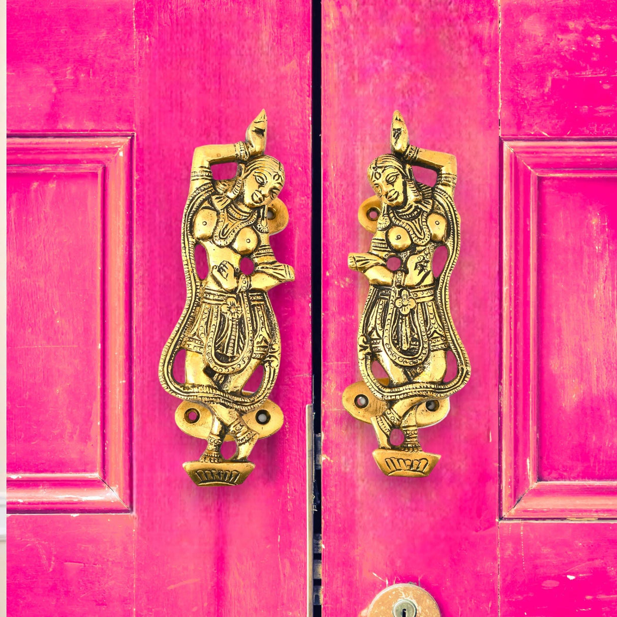 Decorative Antique Dancing Lady Door Pull Handles 6.8 Inches Pair of 2 Unique Brass Fitting Knobs for Drawer, Shelf, Wardrobe, Almirah Housewarming Gift - LoveNspire