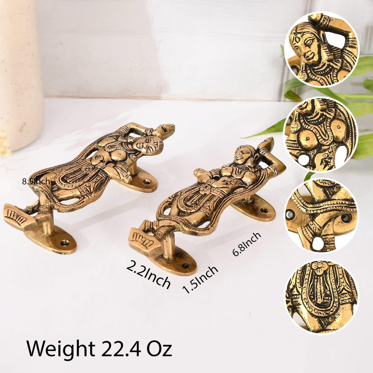 Decorative Antique Dancing Lady Door Pull Handles 6.8 Inches Pair of 2 Unique Brass Fitting Knobs for Drawer, Shelf, Wardrobe, Almirah Housewarming Gift - LoveNspire