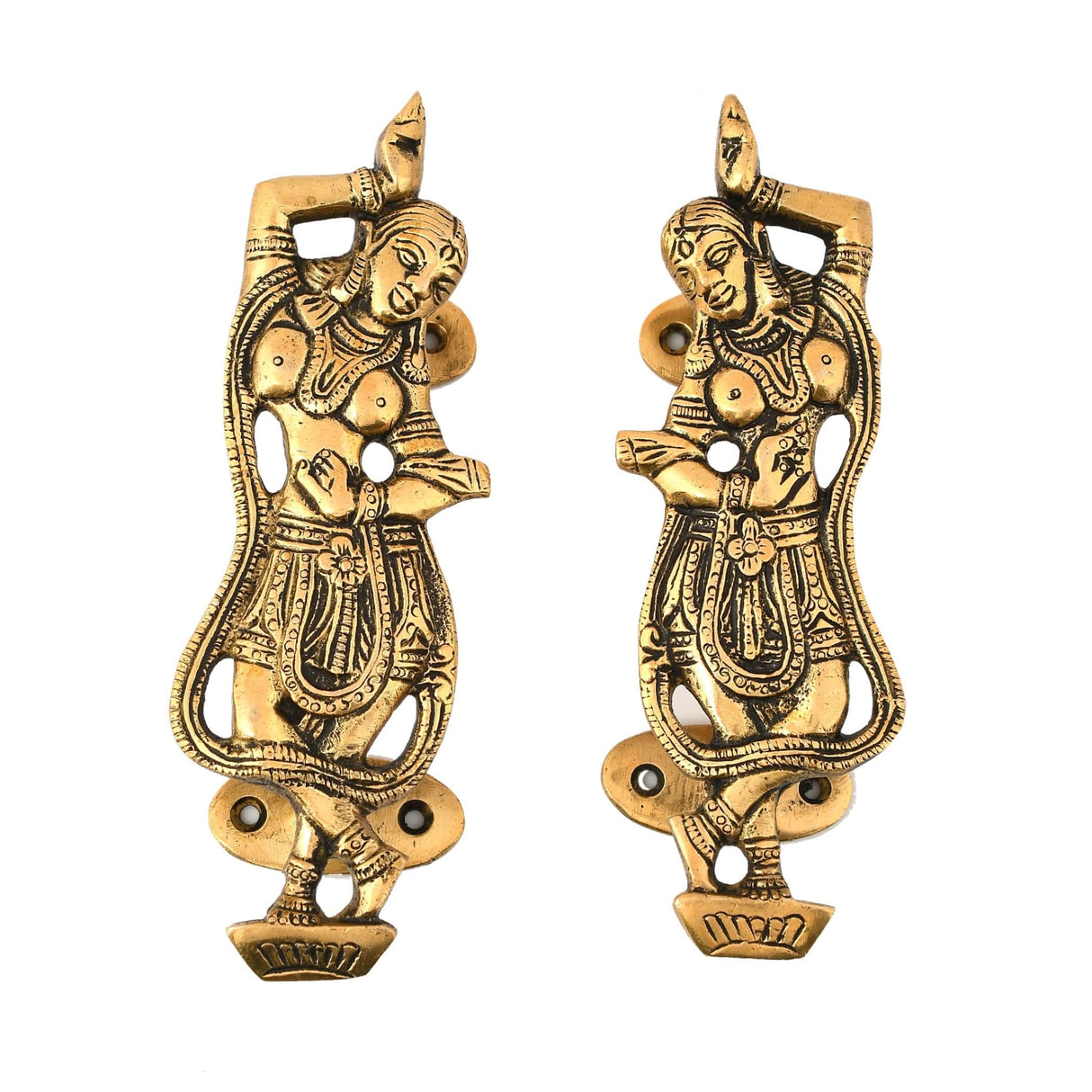 Decorative Antique Dancing Lady Door Pull Handles 6.8 Inches Pair of 2 Unique Brass Fitting Knobs for Drawer, Shelf, Wardrobe, Almirah Housewarming Gift - LoveNspire
