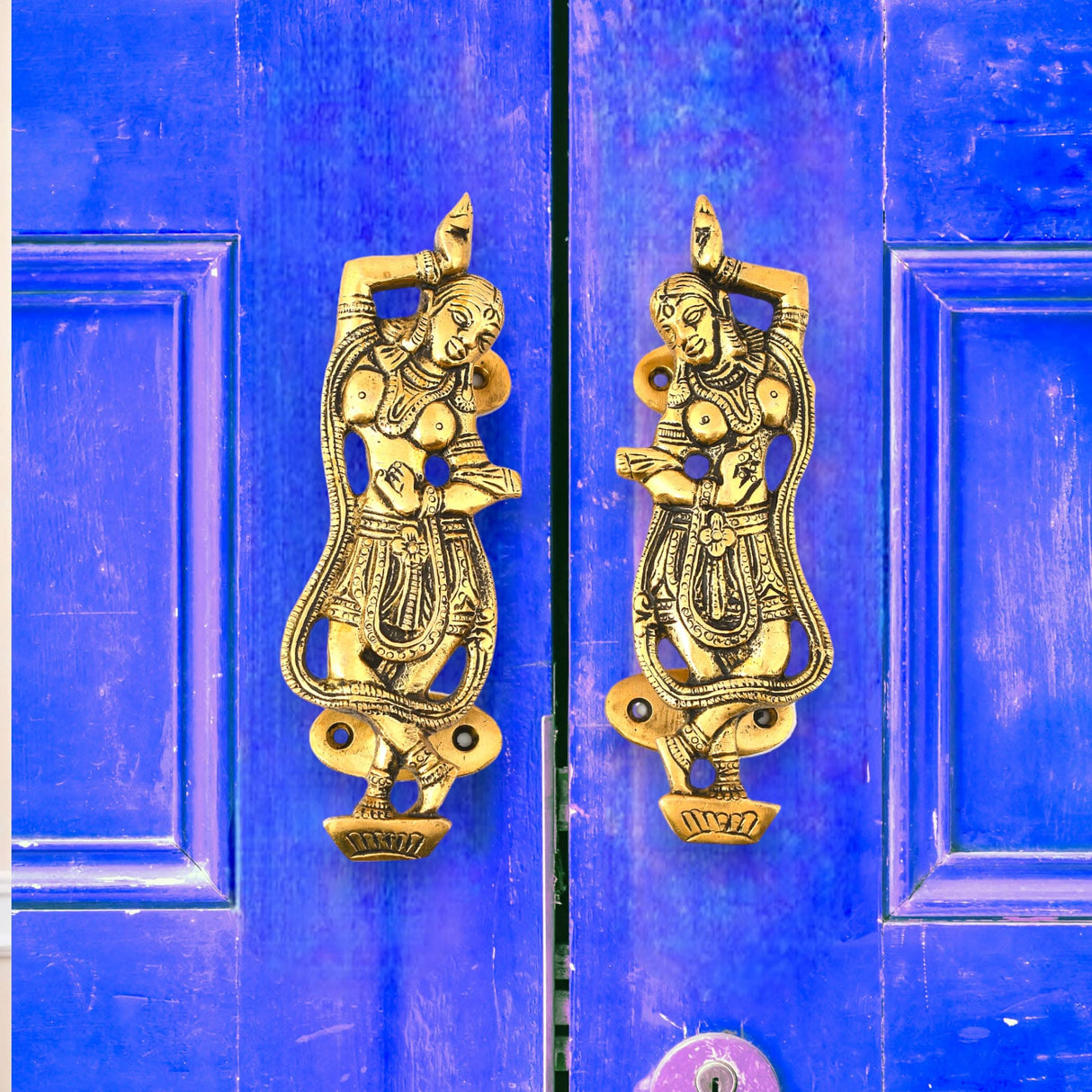 Decorative Antique Dancing Lady Door Pull Handles 6.8 Inches Pair of 2 Unique Brass Fitting Knobs for Drawer, Shelf, Wardrobe, Almirah Housewarming Gift - LoveNspire