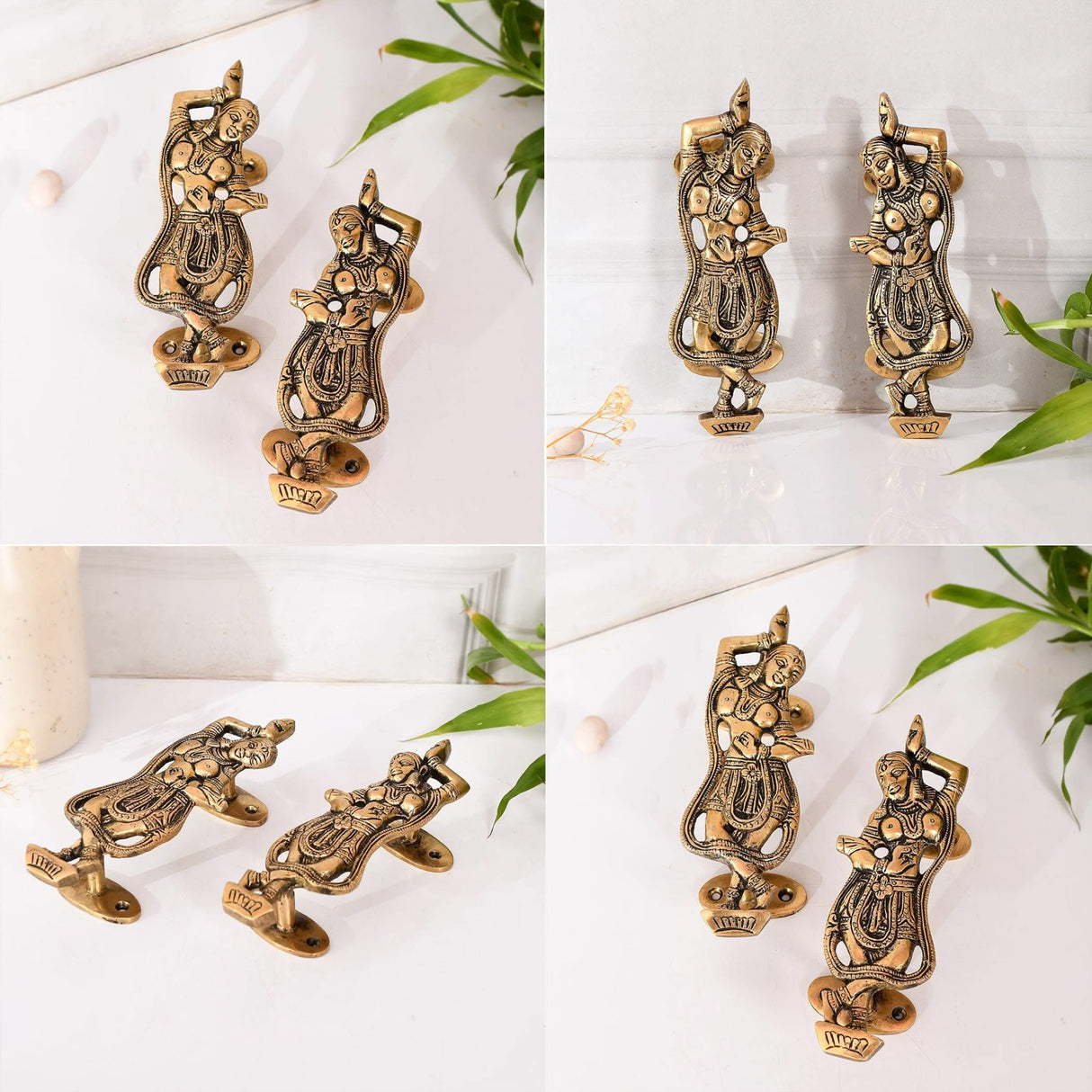 Decorative Antique Dancing Lady Door Pull Handles 6.8 Inches Pair of 2 Unique Brass Fitting Knobs for Drawer, Shelf, Wardrobe, Almirah Housewarming Gift - LoveNspire