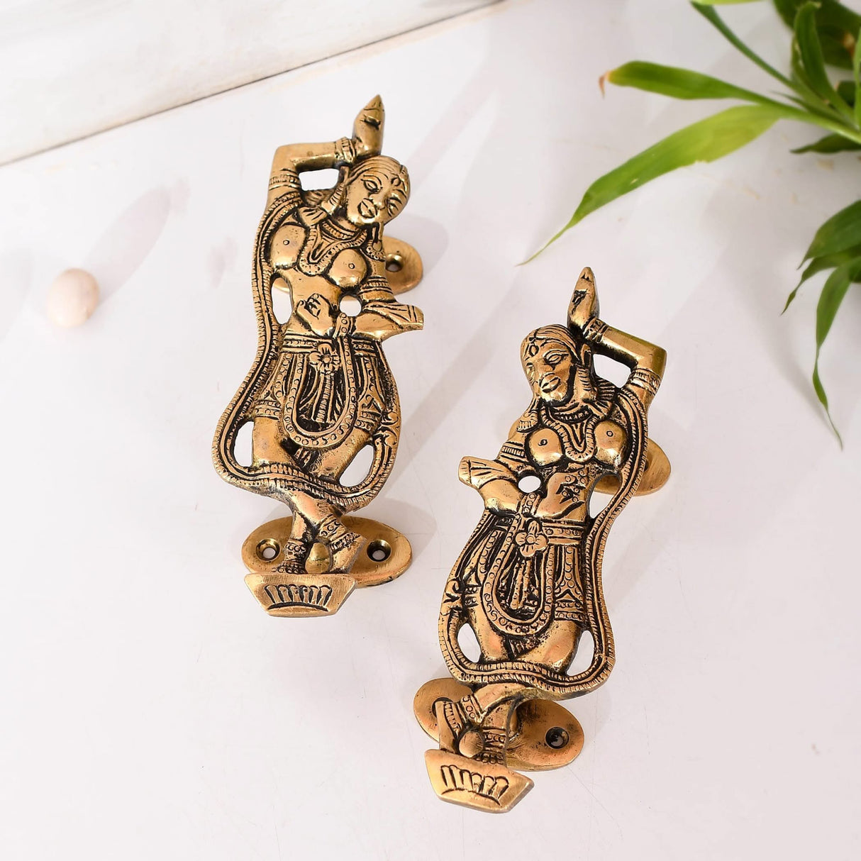 Decorative Antique Dancing Lady Door Pull Handles 6.8 Inches Pair of 2 Unique Brass Fitting Knobs for Drawer, Shelf, Wardrobe, Almirah Housewarming Gift - LoveNspire
