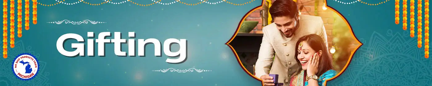 A decorative banner or header with the text ’Gifting’ and a circular photo showing people looking at something together.