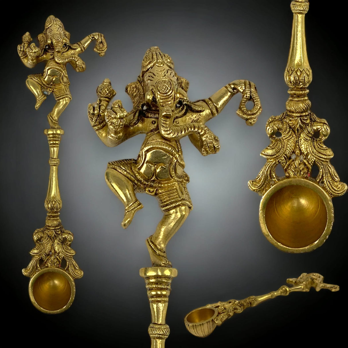 Decorative Brass Dancing Ganesha/krishna Spoon Yagya Hawan Spoon Indian Cultural Religious Item Brass Ganesha/krishna Wall Hanging Diwali Gift Best Home Temple Decor - LoveNspire