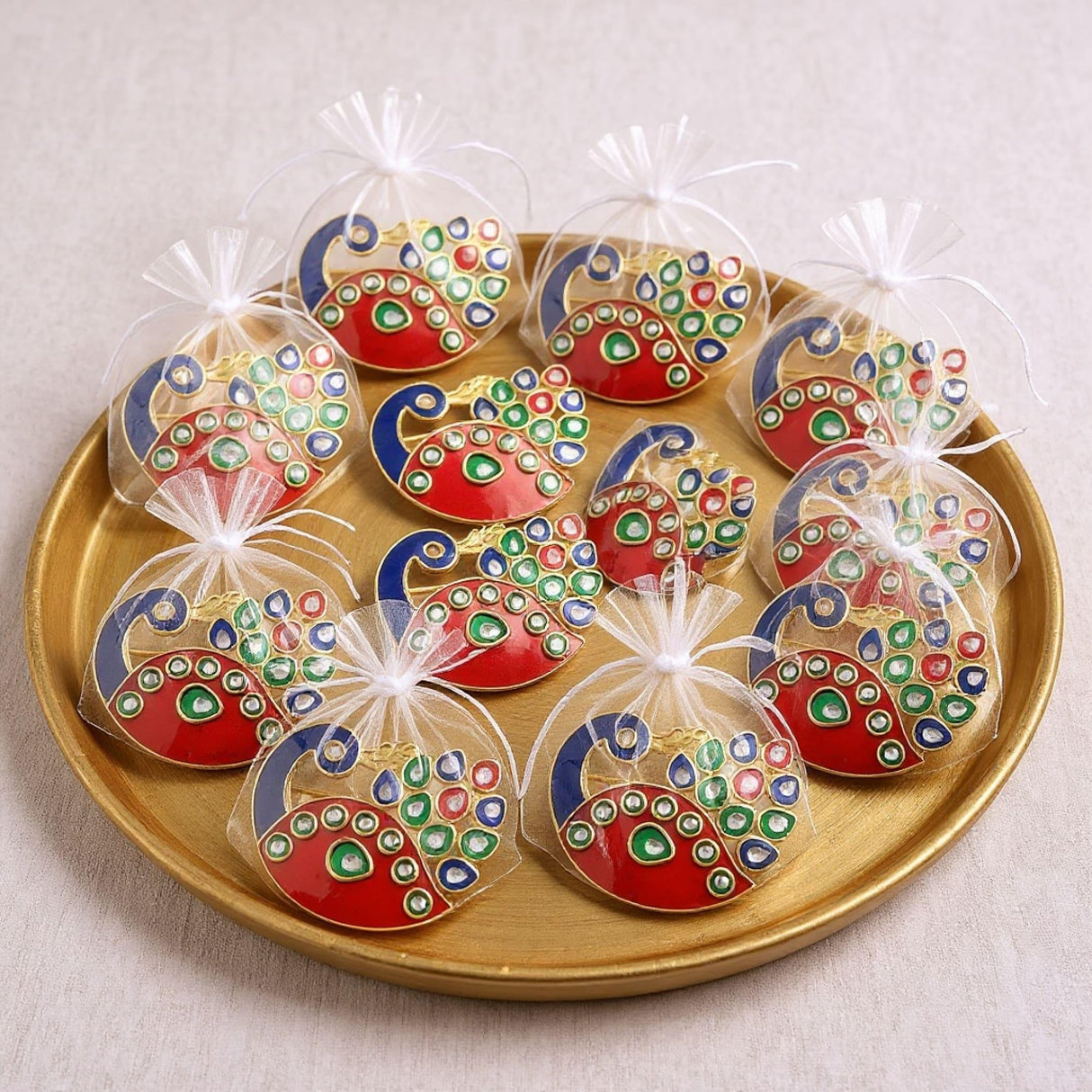 Decorative Bulk Peacock Haldi Kumkum Holder Roli Chawal/rice Holder Indian Festival Favor Diwali Rakhi Pooja Mandir Tika Platter Housewarming Gifts - LoveNspire