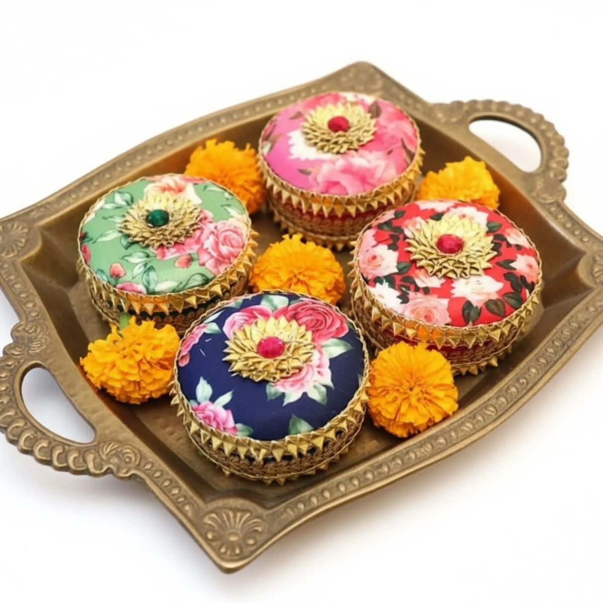 1 PC Decorative Gotta Steel Ladoo Box 400 Grams Designer Sweet Box Indian Wedding Housewarming Shagun Gift Festival Pooja Favor Return Gift for Friends Family Guest Bridesmaid - LoveNspire