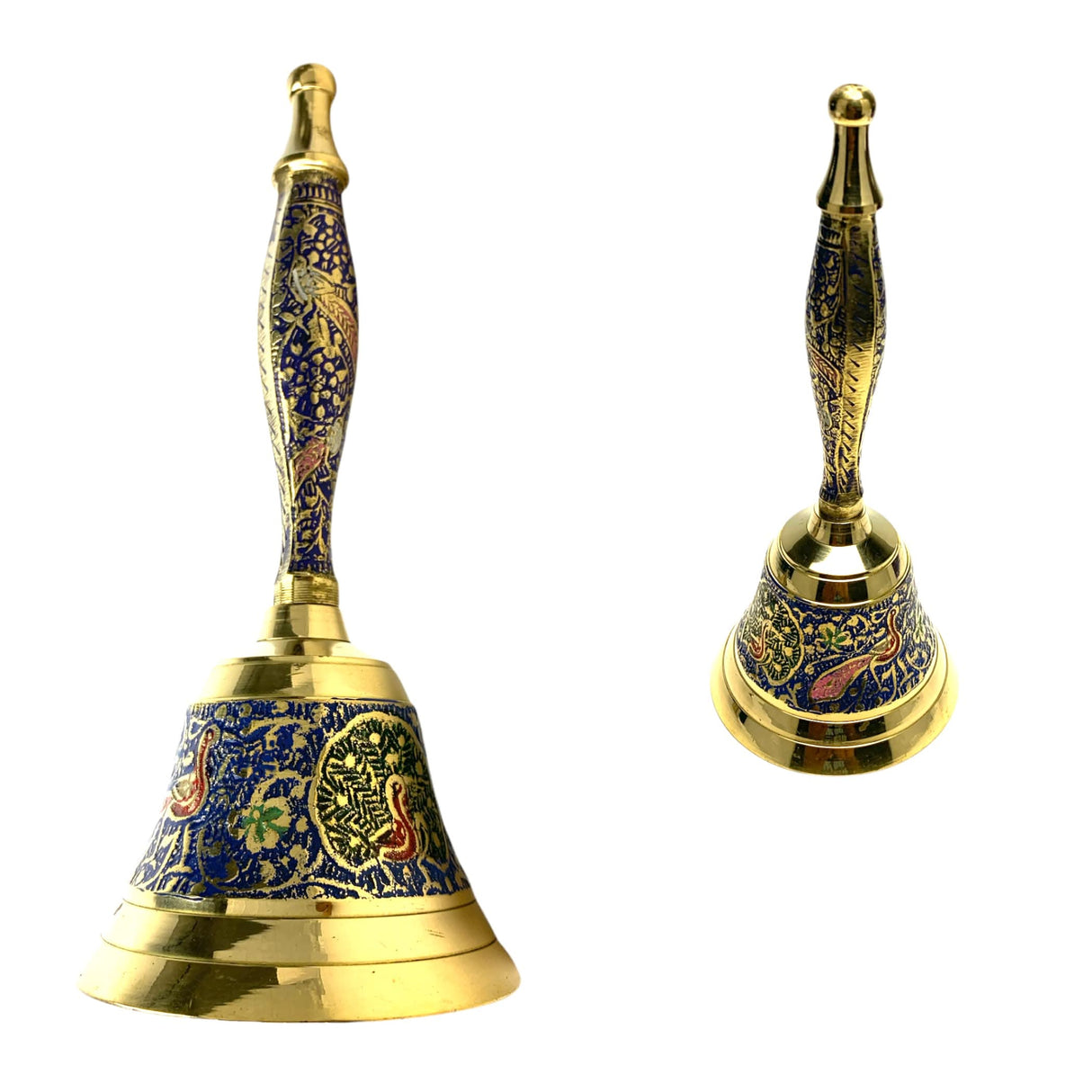 Decorative Peacock Temple Bells Brass Puja Ghanti Hindu Mandir Bell Coloured Pooja Jingle Bells Indian Home Decor Hand Painted Bell Housewarming Gift - LoveNspire