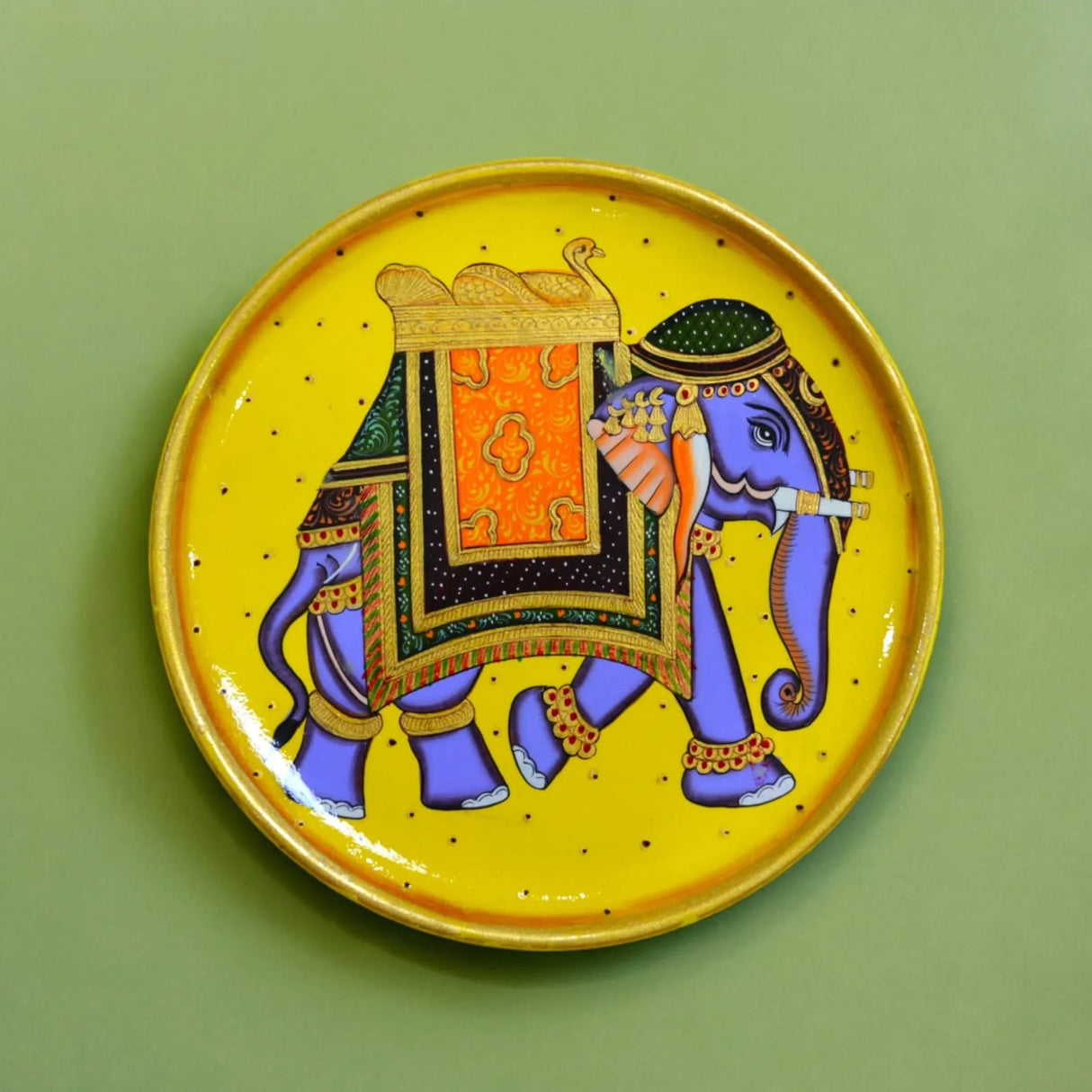 Decorative Plates Traditional Indian Wall Hanging Ornament Hand Painted Boho Round Display Wooden Plate for Home Office Kitchen Wall Décor - Diwali Housewarming Gift - LoveNspire