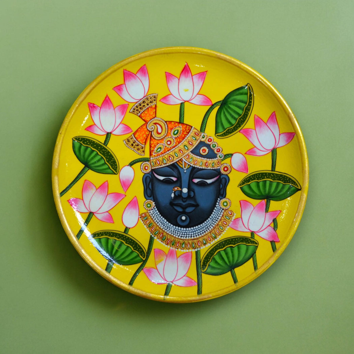 Decorative Plates Traditional Indian Wall Hanging Ornament Hand Painted Boho Round Display Wooden Plate for Home Office Kitchen Wall Décor - Diwali Housewarming Gift - LoveNspire