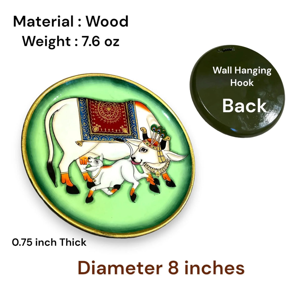 Decorative Plates Traditional Indian Wall Hanging Ornament Hand Painted Boho Round Display Wooden Plate for Home Office Kitchen Wall Décor - Diwali Housewarming Gift - LoveNspire