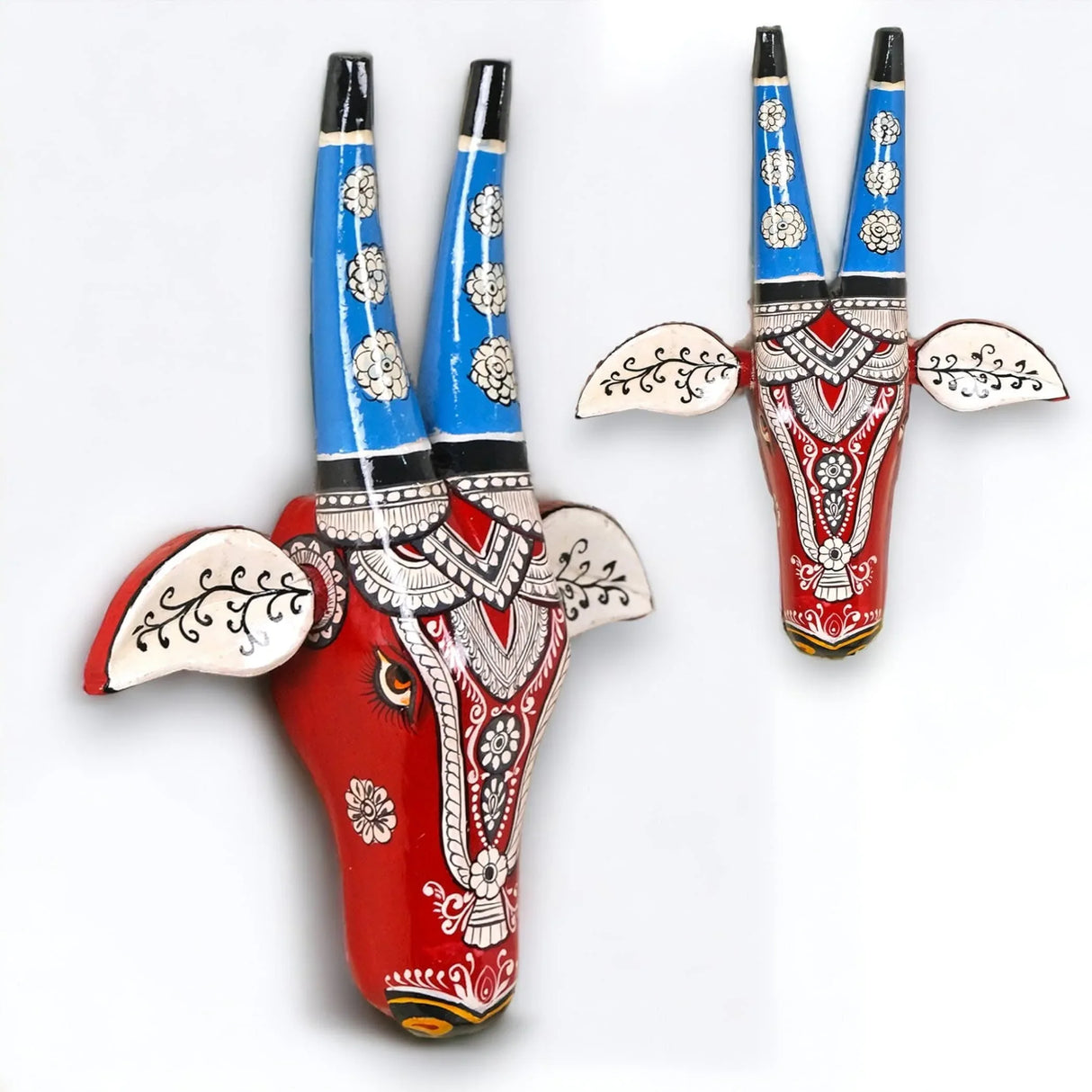 Wooden Cow Nandi Wall Hanging Bull Head Set of 1 Indian Handcrafted Wall Boho Decor for Bedroom Living Room Entrance - Wall Art Ornament Housewarming Gift (7.8 Inch) - LoveNspire