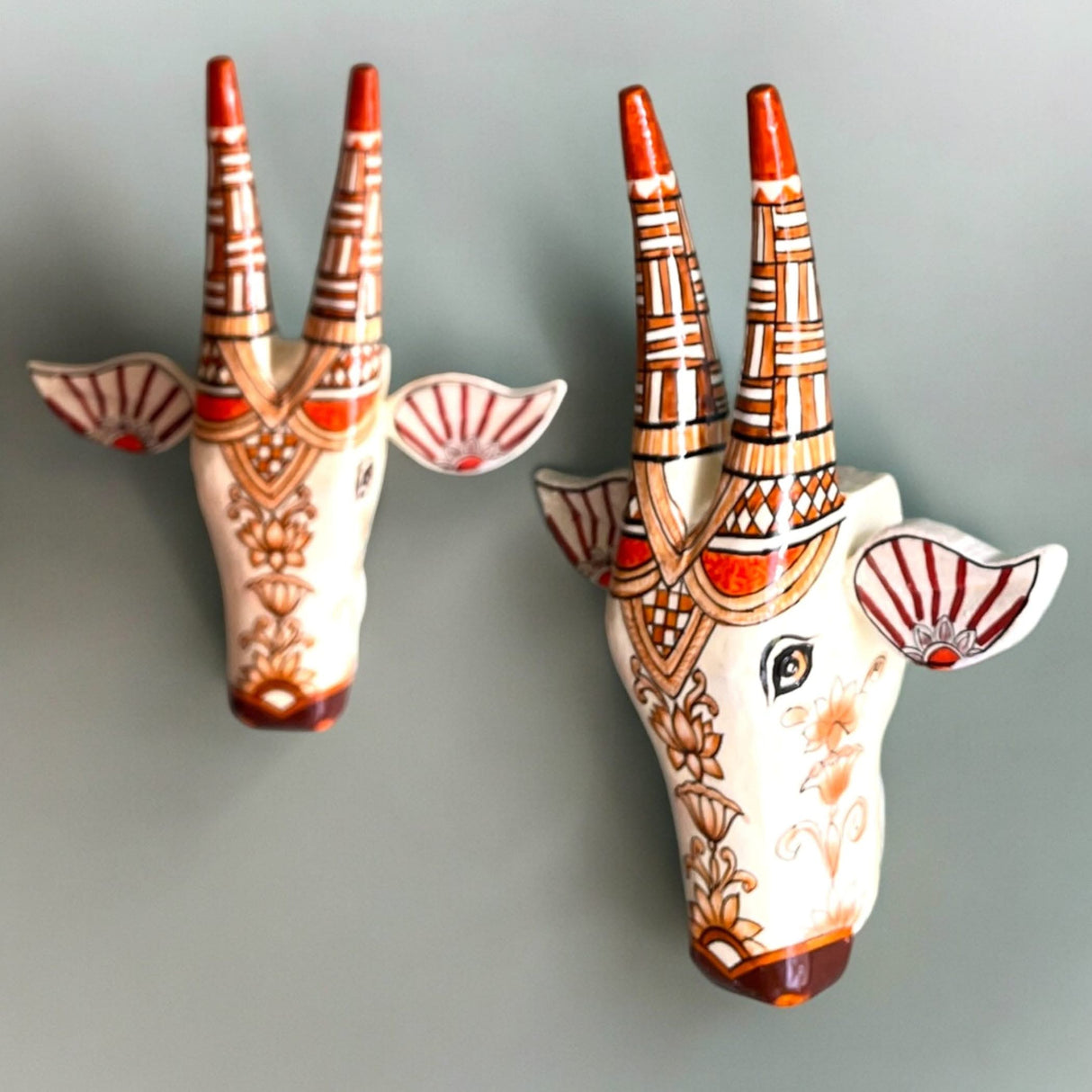 Wooden Cow Nandi Wall Hanging Bull Head Set of 1 Indian Handcrafted Wall Boho Decor for Bedroom Living Room Entrance - Wall Art Ornament Housewarming Gift (7.8 Inch) - LoveNspire