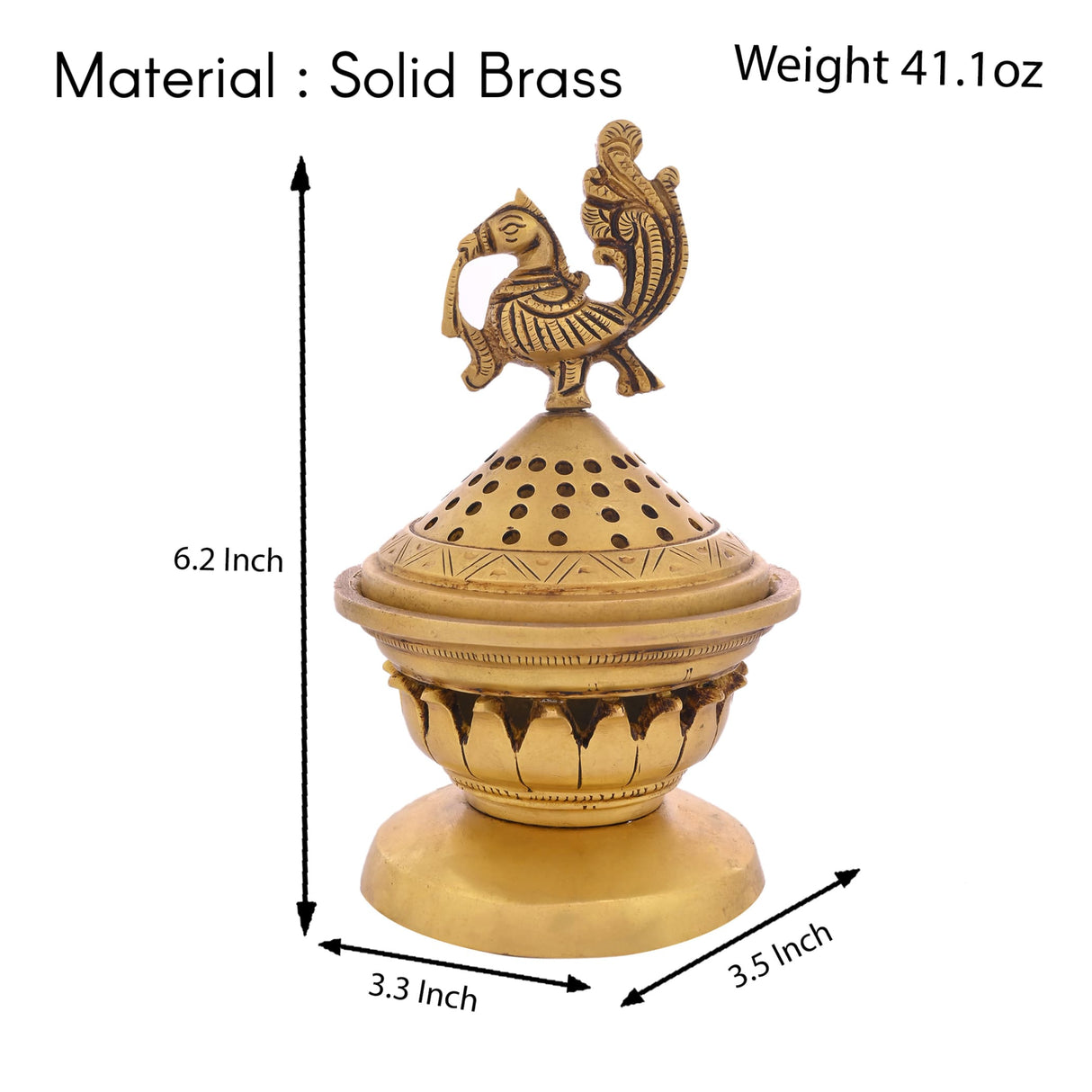 Brass Incense Dhoop Burner Aroma for Prayer Puja Meditation Spiritual Events Dhoopam for Havan Rituals Dhooni - Diwali Decoration Loban Dhoop Dani for Temple Home Prayer Room (6.2x3 Inches) - LoveNspire