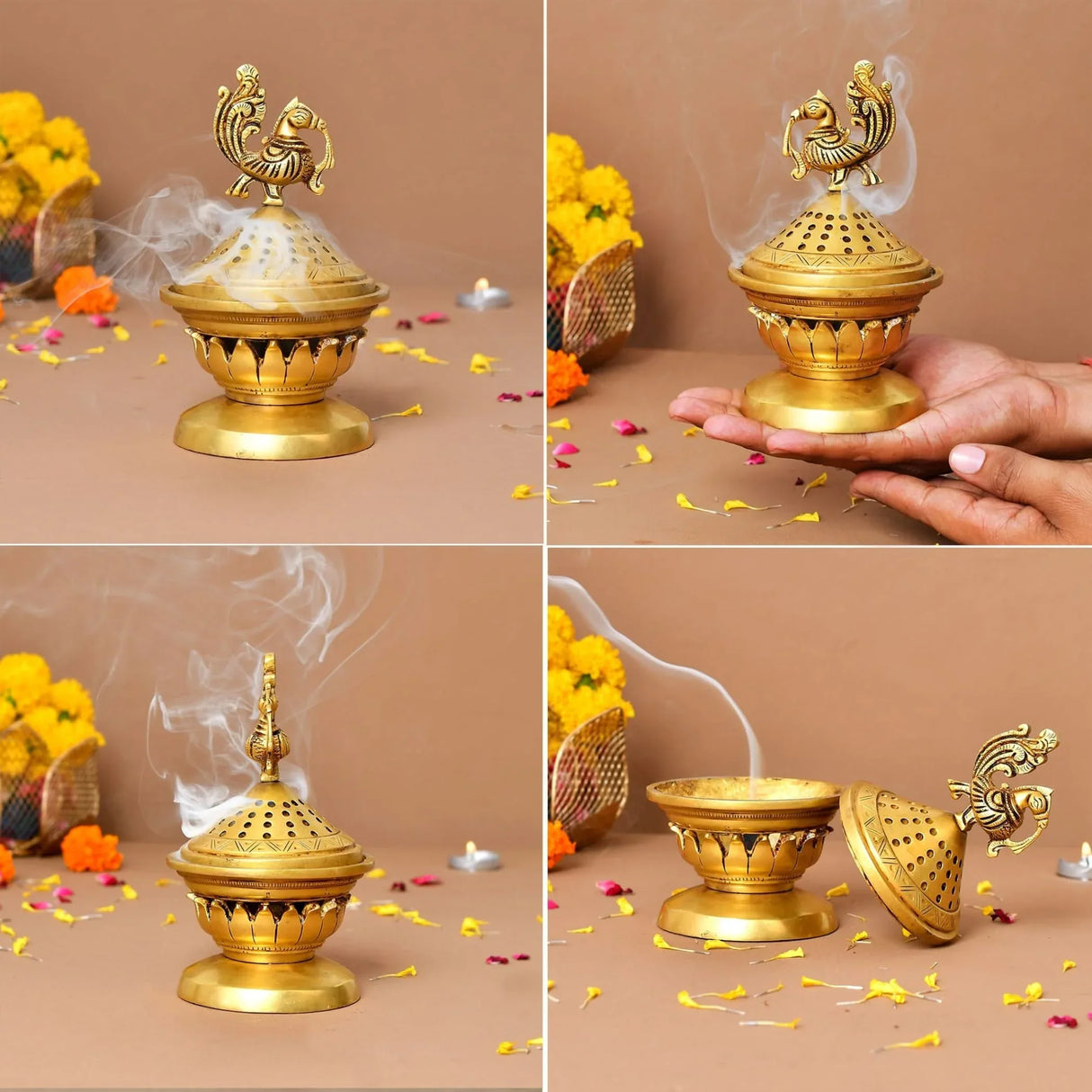 Brass Incense Dhoop Burner Aroma for Prayer Puja Meditation Spiritual Events Dhoopam for Havan Rituals Dhooni - Diwali Decoration Loban Dhoop Dani for Temple Home Prayer Room (6.2x3 Inches) - LoveNspire