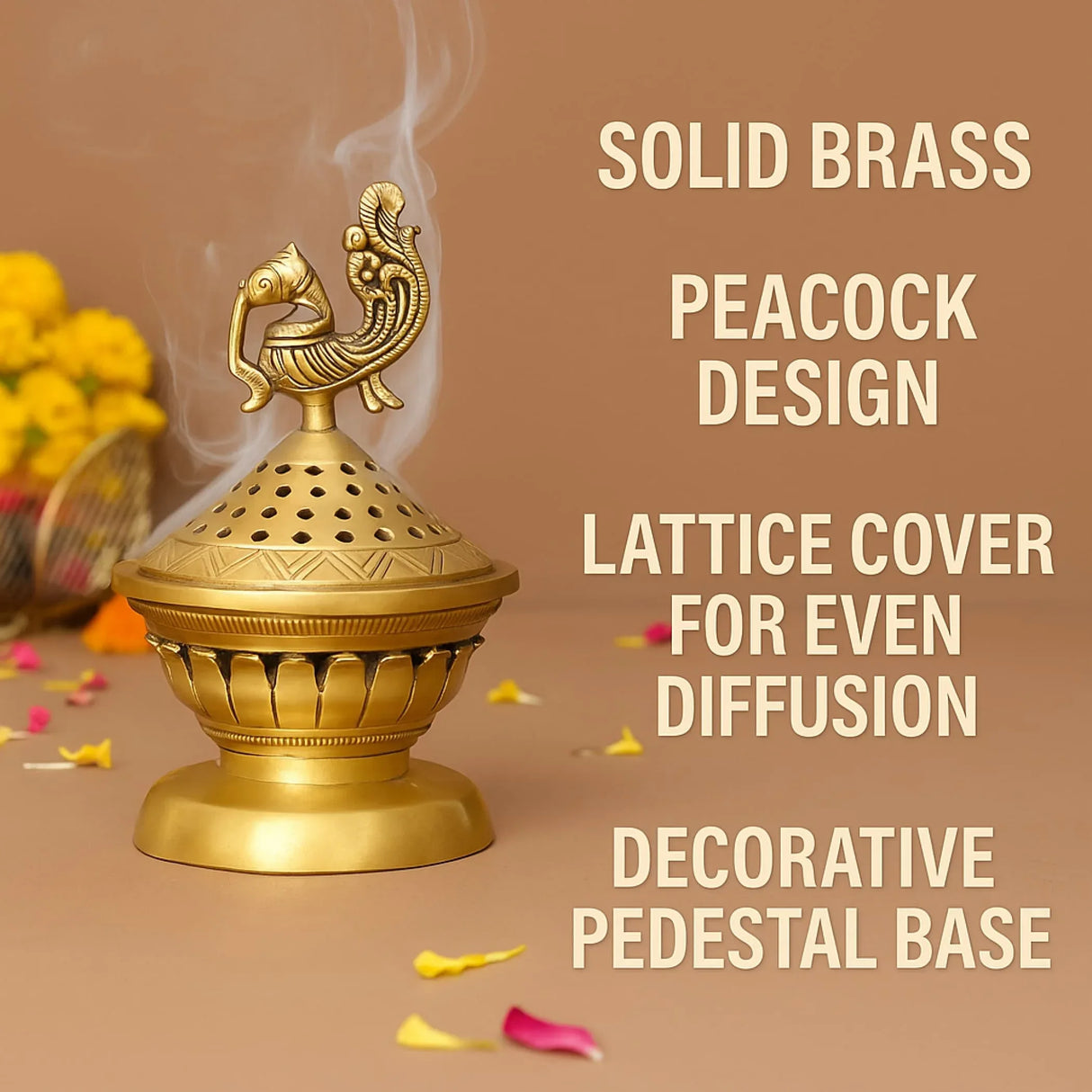 Brass Incense Dhoop Burner Aroma for Prayer Puja Meditation Spiritual Events Dhoopam for Havan Rituals Dhooni - Diwali Decoration Loban Dhoop Dani for Temple Home Prayer Room (6.2x3 Inches) - LoveNspire