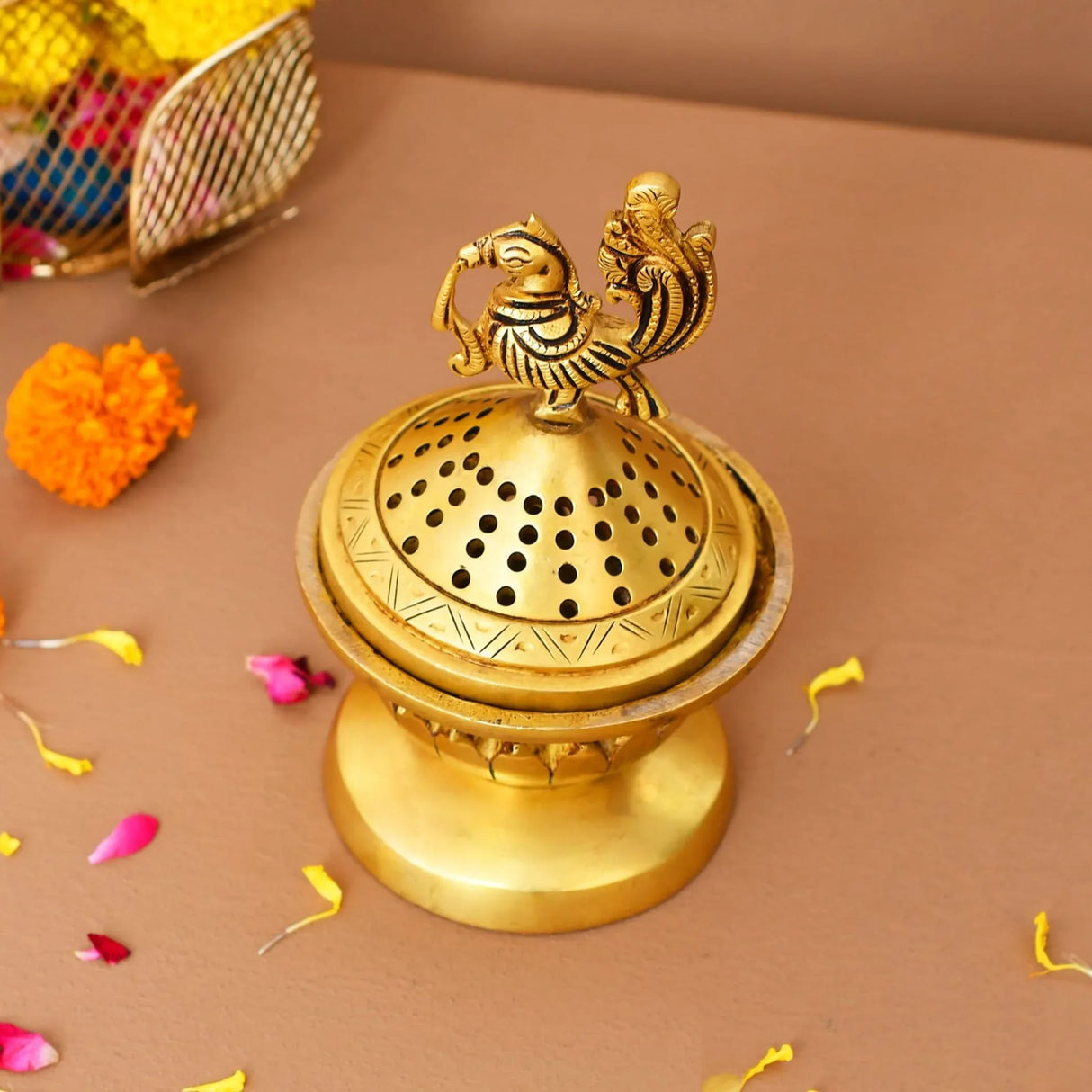 Brass Incense Dhoop Burner Aroma for Prayer Puja Meditation Spiritual Events Dhoopam for Havan Rituals Dhooni - Diwali Decoration Loban Dhoop Dani for Temple Home Prayer Room (6.2x3 Inches) - LoveNspire