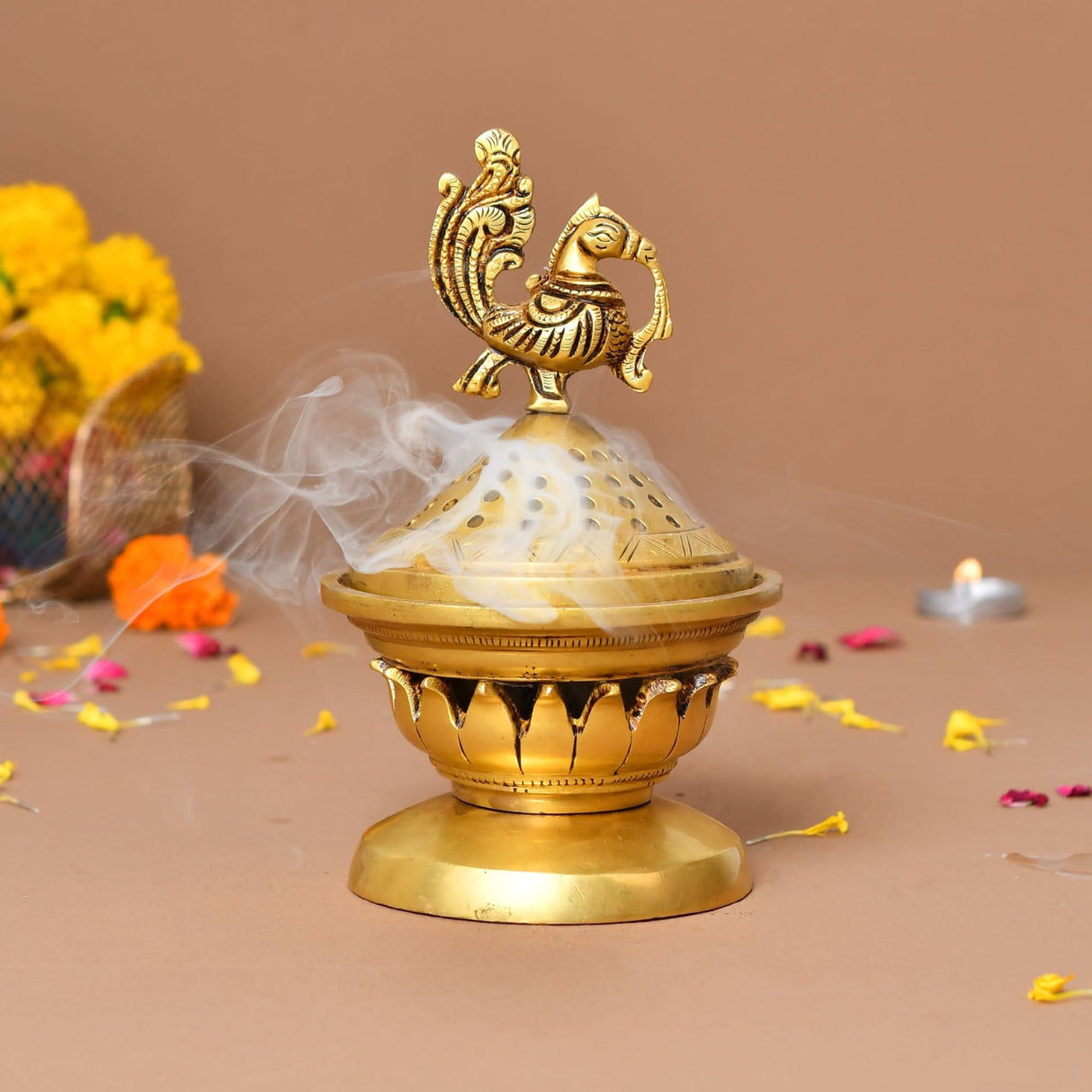Brass Incense Dhoop Burner Aroma for Prayer Puja Meditation Spiritual Events Dhoopam for Havan Rituals Dhooni - Diwali Decoration Loban Dhoop Dani for Temple Home Prayer Room (6.2x3 Inches) - LoveNspire
