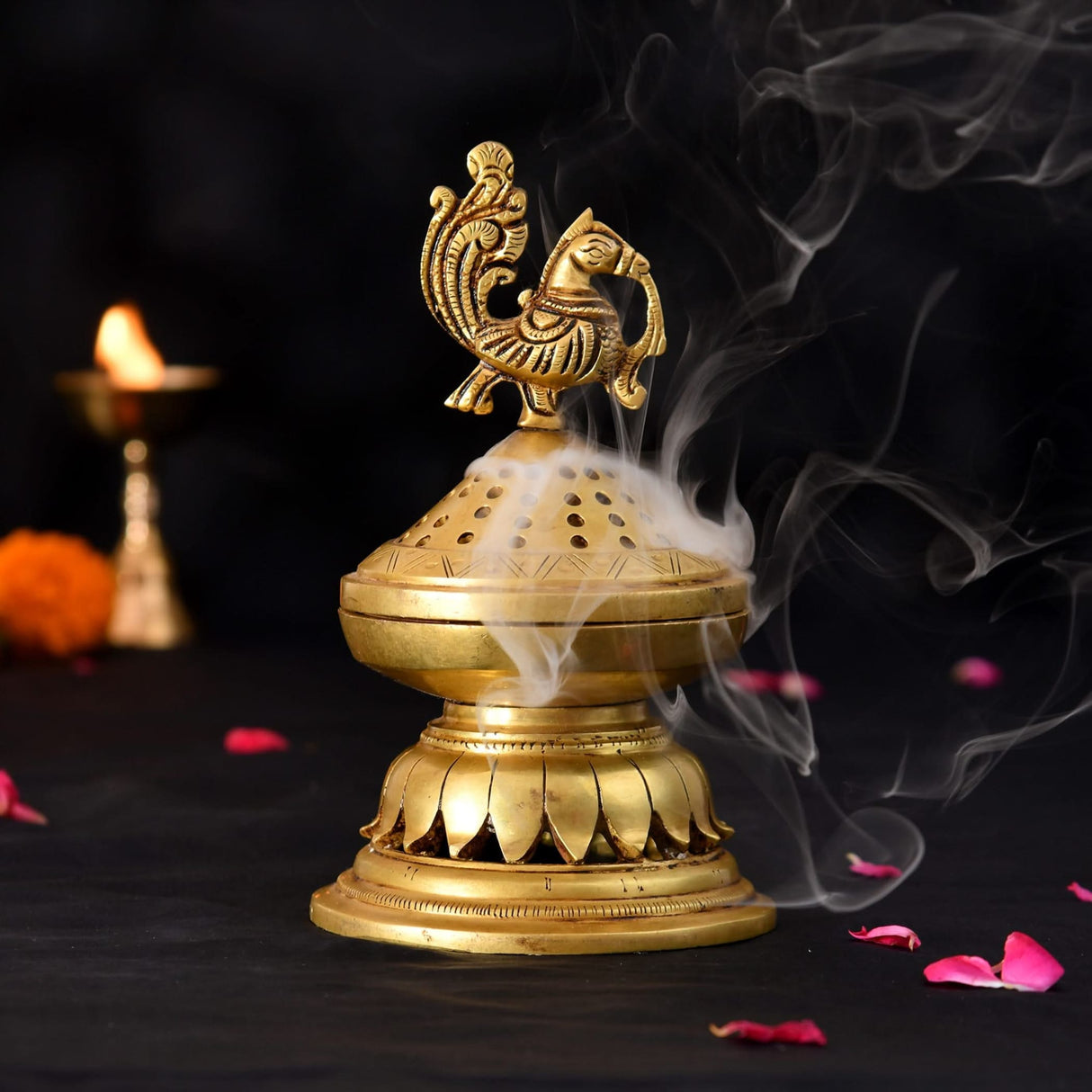 Brass Incense Dhoop Burner Aroma for Prayer Puja Meditation Spiritual Events Dhoopam for Havan Rituals Dhooni - Diwali Decoration Loban Dhoop Dani for Temple Home Prayer Room (6.2x3 Inches) - LoveNspire