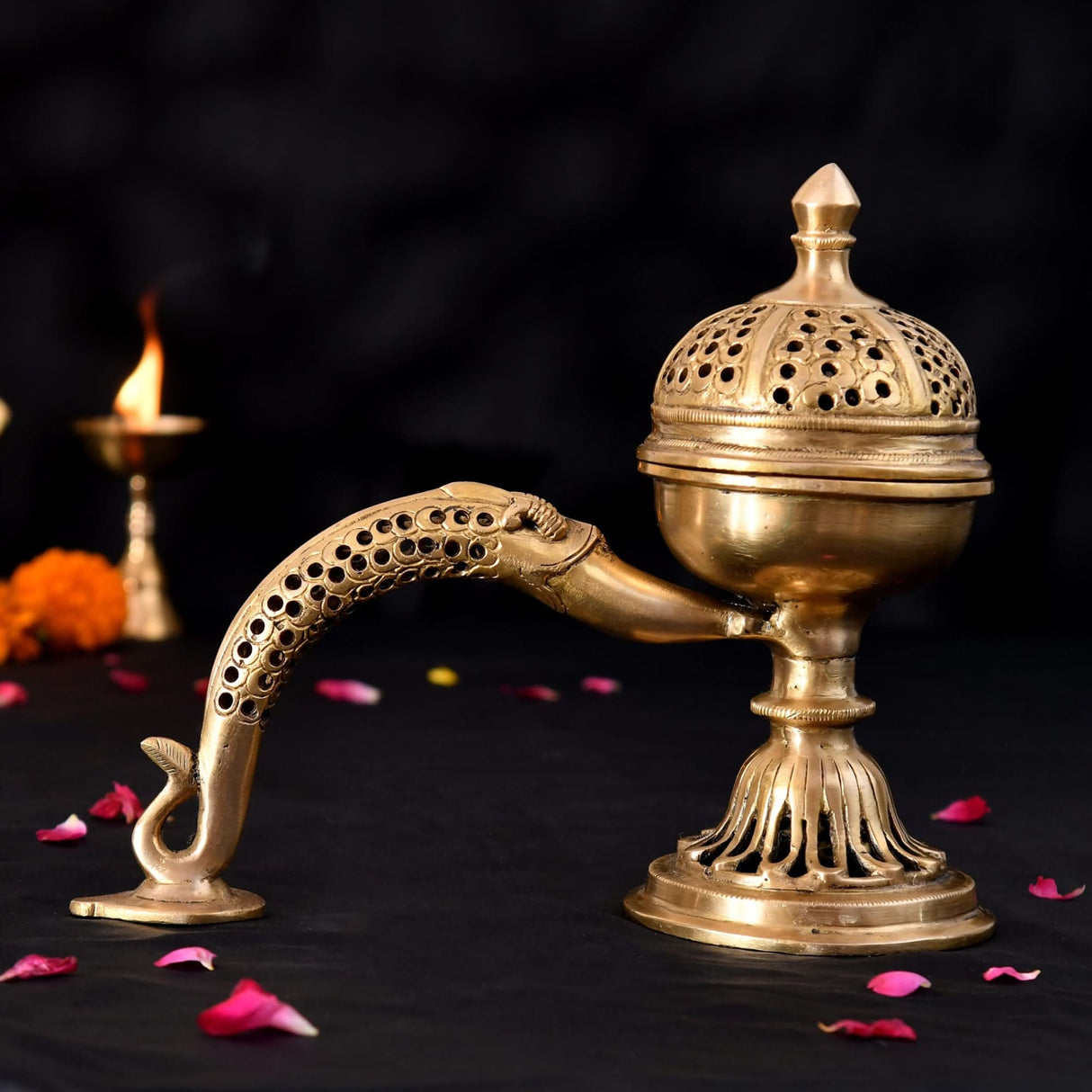 Brass Incense Dhoop Burner Aroma for Prayer Puja Meditation Spiritual Events Dhoopam for Havan Rituals - Diwali Decoration Loban Dhoop Dani for Temple Home Prayer Room (7.8x3.9 Inches) - LoveNspire
