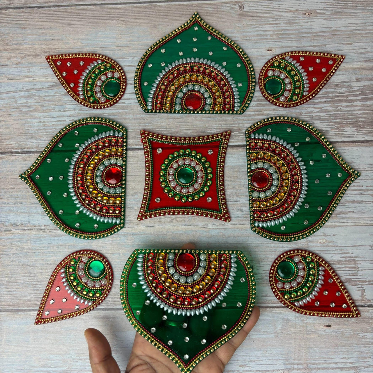 Diwali Acrylic Rangoli Set Decorative Pooja Floor Rangoli with Studded Stones Indian Traditional Multicolor Handmade Reusable Rangoli Set Festive Home Decor Housewarming Gift - LoveNspire