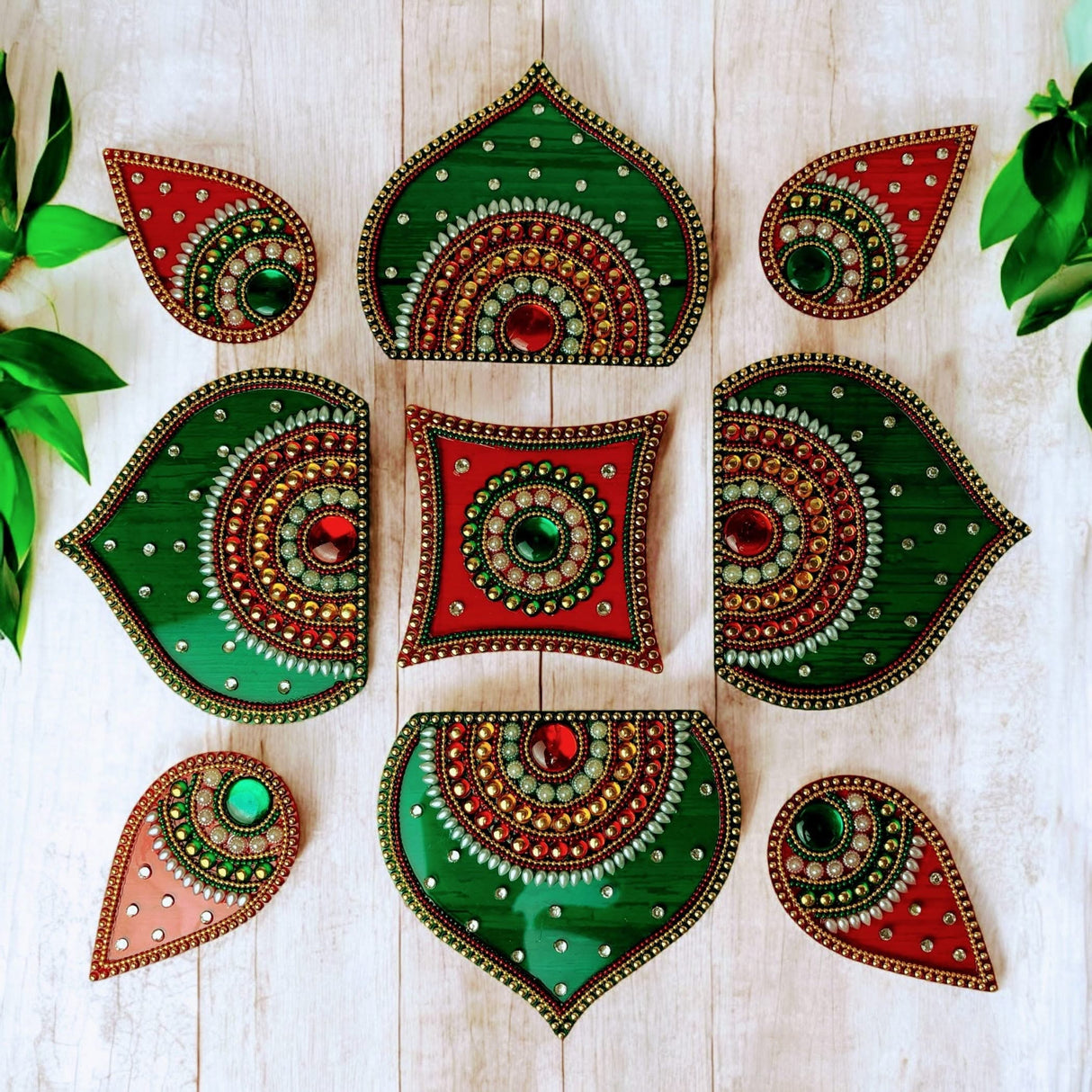 Diwali Acrylic Rangoli Set Decorative Pooja Floor Rangoli with Studded Stones Indian Traditional Multicolor Handmade Reusable Rangoli Set Festive Home Decor Housewarming Gift - LoveNspire