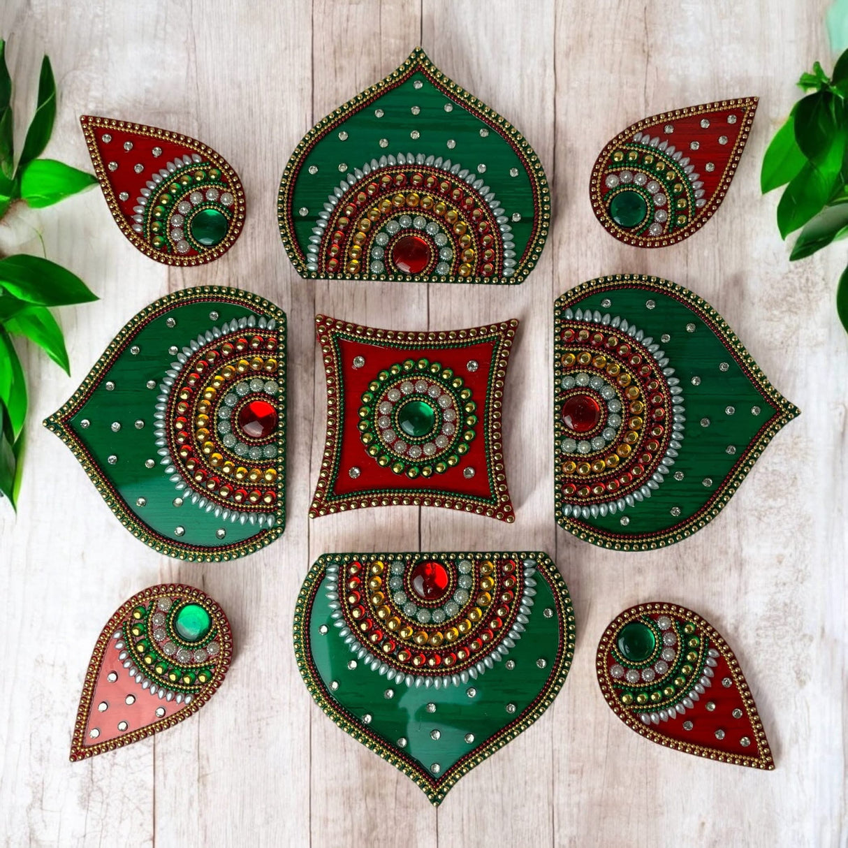 Diwali Acrylic Rangoli Set Decorative Pooja Floor Rangoli with Studded Stones Indian Traditional Multicolor Handmade Reusable Rangoli Set Festive Home Decor Housewarming Gift - LoveNspire