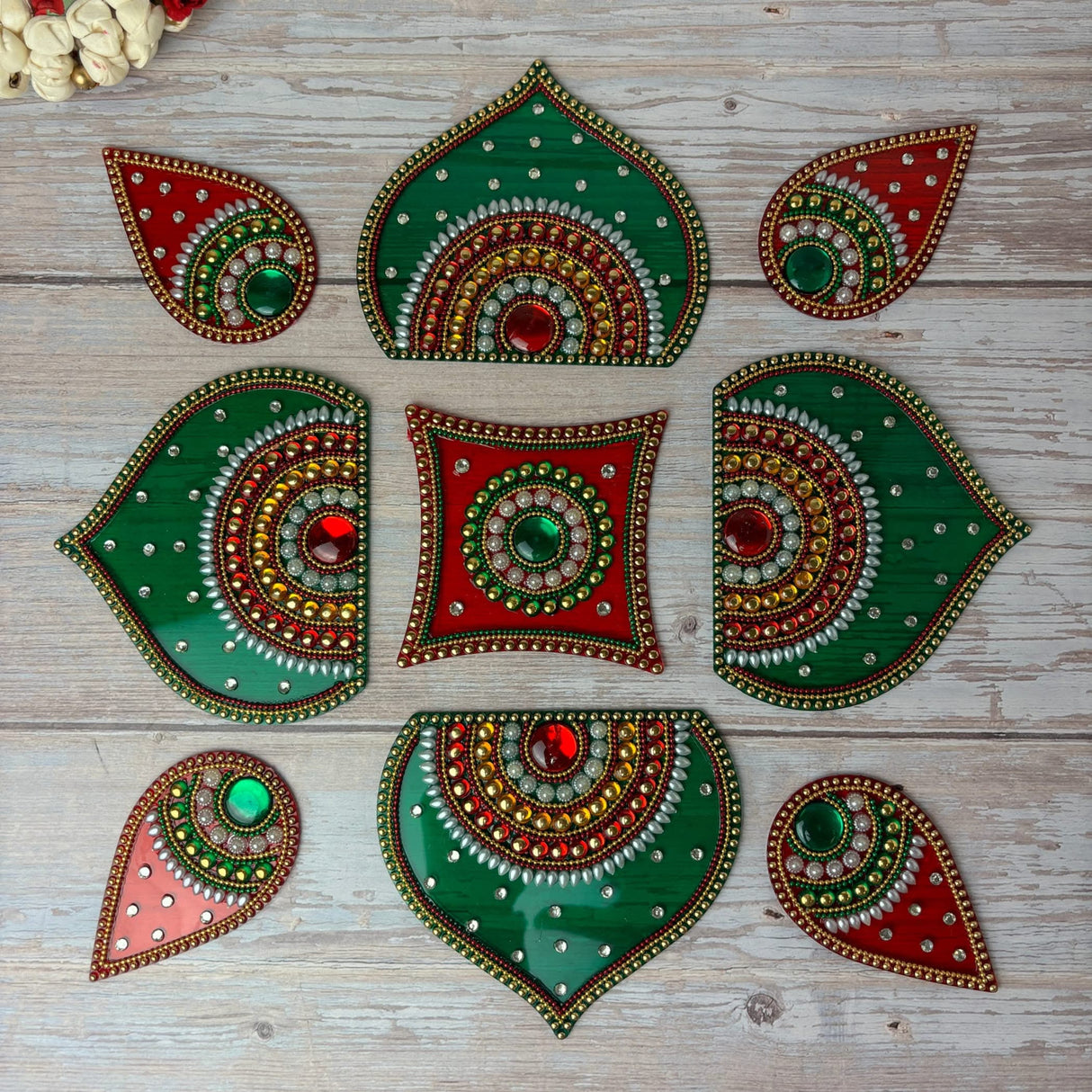 Diwali Acrylic Rangoli Set Decorative Pooja Floor Rangoli with Studded Stones Indian Traditional Multicolor Handmade Reusable Rangoli Set Festive Home Decor Housewarming Gift - LoveNspire