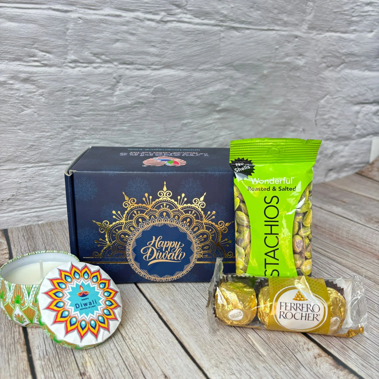 Premium Diwali Gift Hamper Box - Festive Diwali Gift Set with Candles Chocolates Dry Fruits & Happy Diwali Stickers - Ideal for Corporate Family Friends & Office Presents - LoveNspire