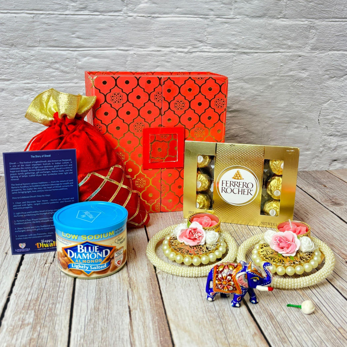 Diwali Gift Hamper Indian Festival Premium Deepawali Return Gift Box with Potli Bag Ganesha Elephant Statue Pearl Candle Holder Chocolates Thanksgiving Hampers for Friends Relatives Corporate Gifts - LoveNspire