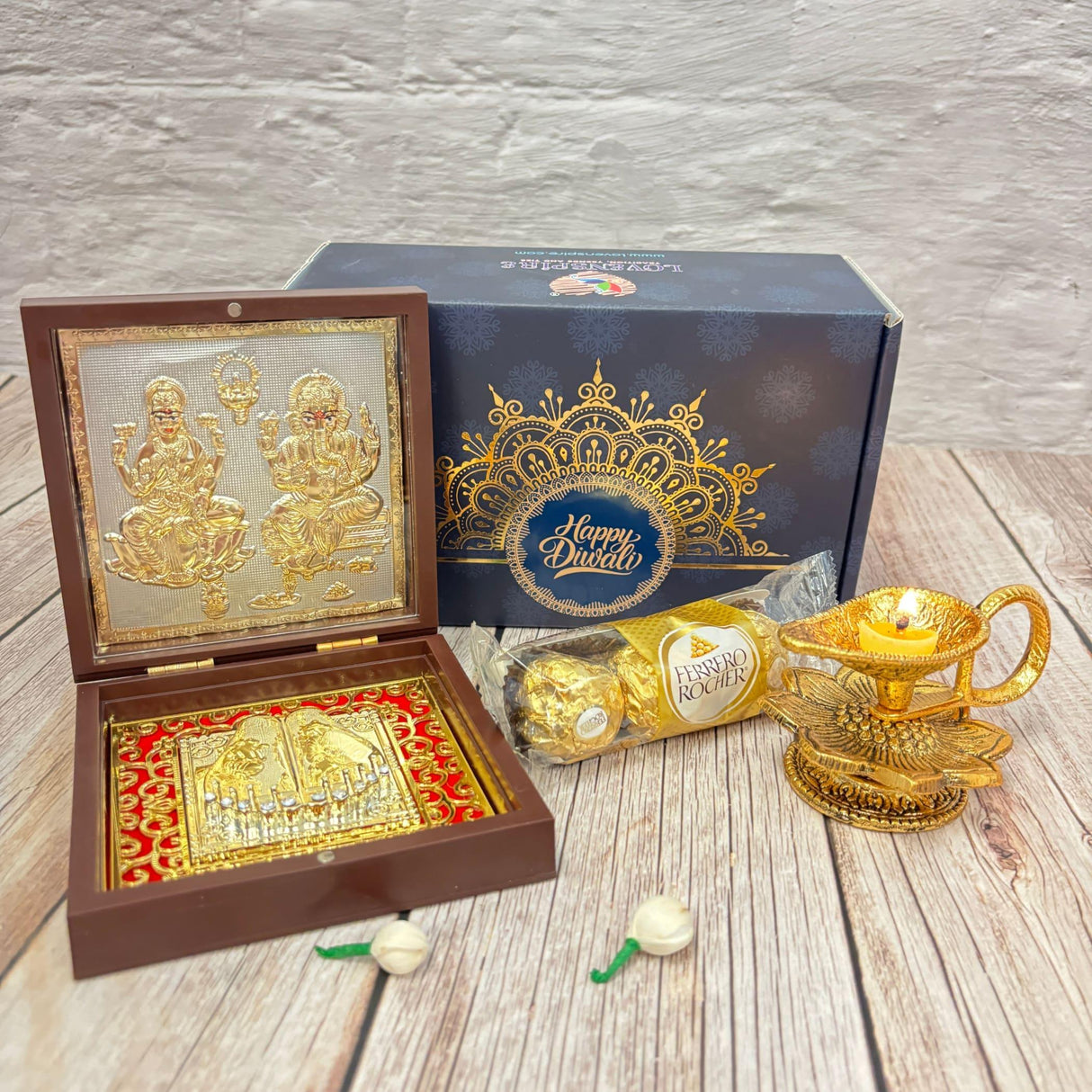 Diwali Gift Hamper Indian Festival Premium Deepawali Return Gift Box with Brass Diya Laxmi Ganesha Charan Paduka Navratri Hampers for Employees Friends Relatives - Corporate Gifts - LoveNspire