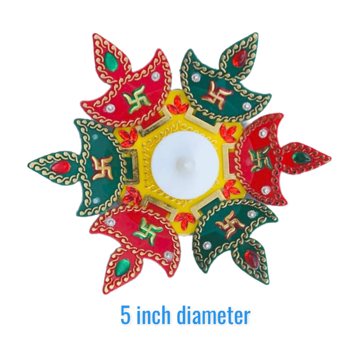 Colorful decorative candle holder from Diwali gift hamper with acrylic Rangoli set