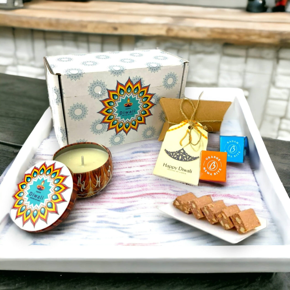 Personalized Diwali Gifts Hamper Indian Diwali Gift Boxes Happy Diwali Stickers Custom Box Sweets Dry Fruits for Home Family Relatives Friends & Office Employees Handmade Return Gifts Items - LoveNspire
