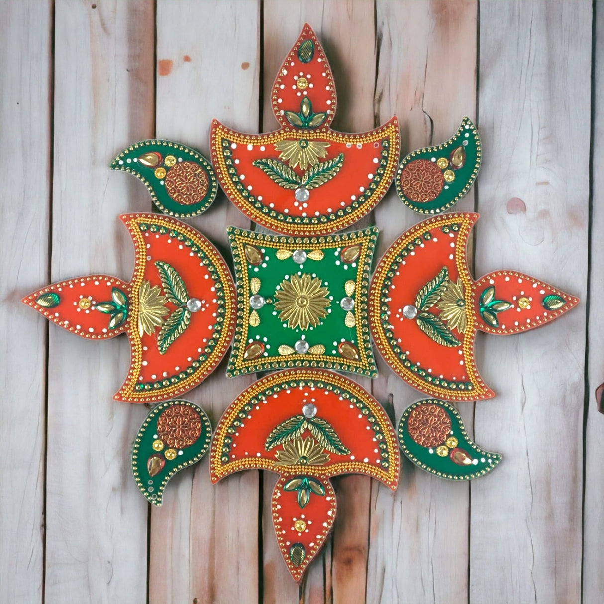Acrylic Rangoli Set Indian Traditional Handmade Reusable Rangoli Diwali Navratri Home Temple Decor Floor Table Decoration - Deepawali Wedding Housewarming Gift Pack of 1 (12 Inches) - LoveNspire