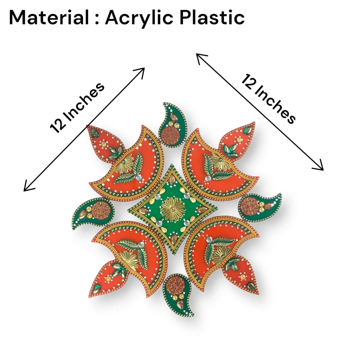 Acrylic Rangoli Set Indian Traditional Handmade Reusable Rangoli Diwali Navratri Home Temple Decor Floor Table Decoration - Deepawali Wedding Housewarming Gift Pack of 1 (12 Inches) - LoveNspire