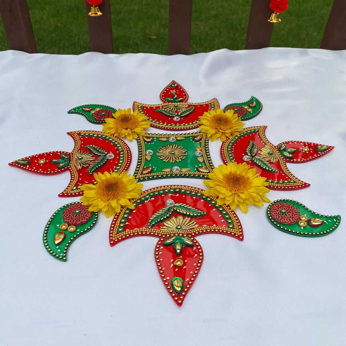 Acrylic Rangoli Set Indian Traditional Handmade Reusable Rangoli Diwali Navratri Home Temple Decor Floor Table Decoration - Deepawali Wedding Housewarming Gift Pack of 1 (12 Inches) - LoveNspire