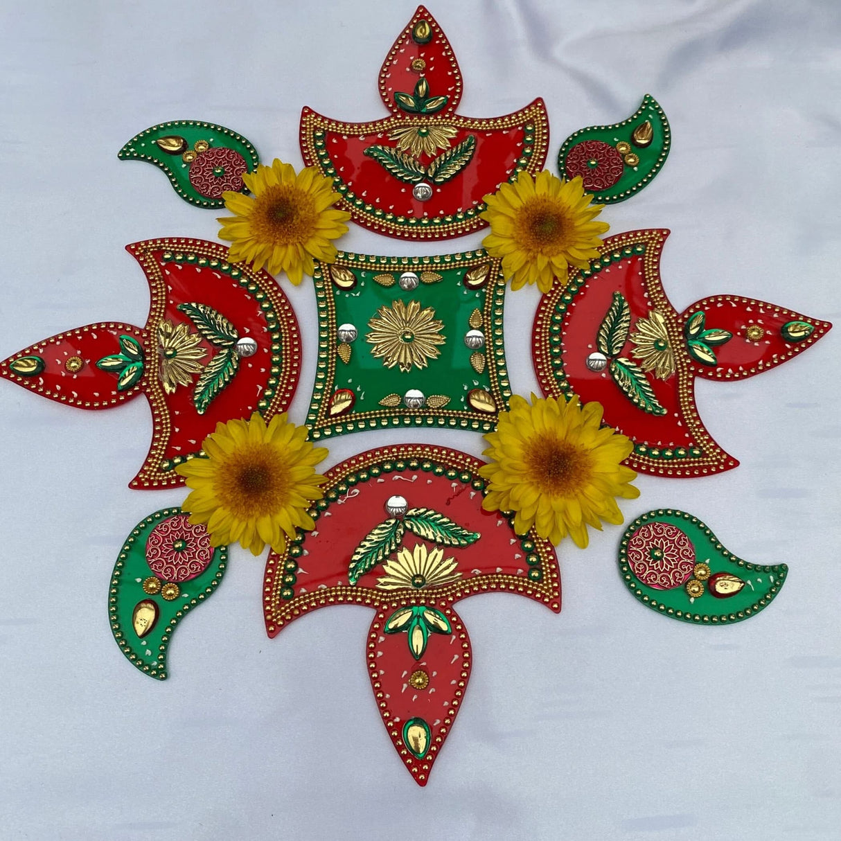 Acrylic Rangoli Set Indian Traditional Handmade Reusable Rangoli Diwali Navratri Home Temple Decor Floor Table Decoration - Deepawali Wedding Housewarming Gift Pack of 1 (12 Inches) - LoveNspire