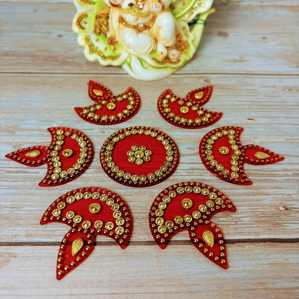 Diya Floor Rangoli Indian Traditional Handmade Reusable Acrylic Diya Rangoli Diwali Navratri Home Temple Decor Deepawali Wedding Housewarming Gift Floor Table Decoration (6.5 Inches) - LoveNspire
