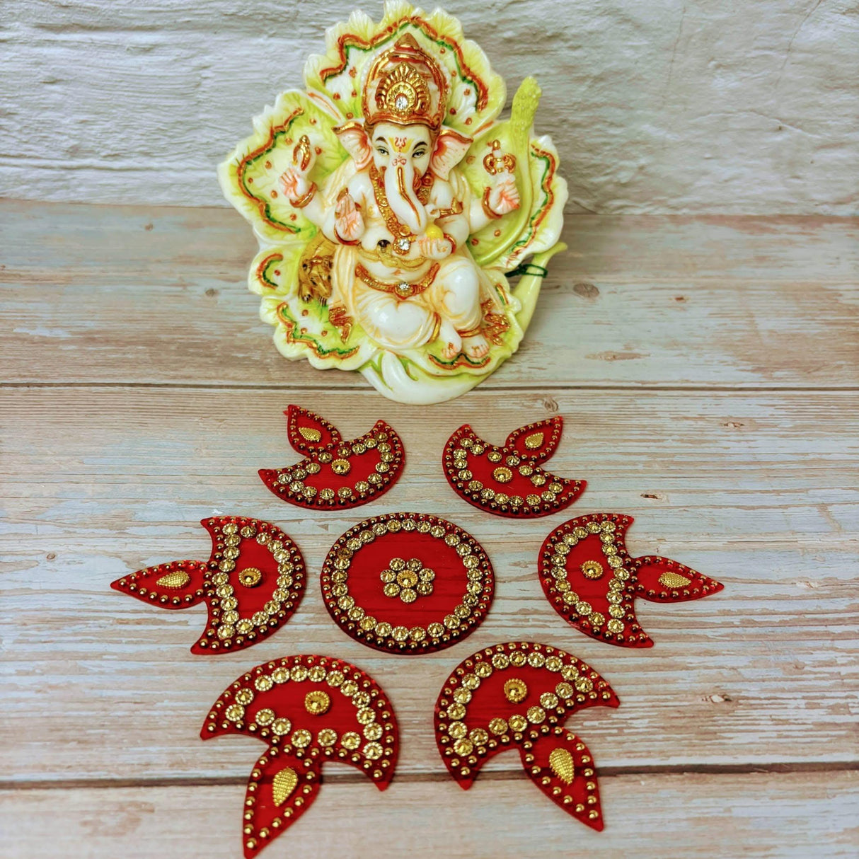 Diya Floor Rangoli Indian Traditional Handmade Reusable 6.5 Inches Acrylic Diya Rangoli Diwali Navratri Home Temple Decor Floor Table Decoration - Deepawali Wedding Housewarming Gift - LoveNspire