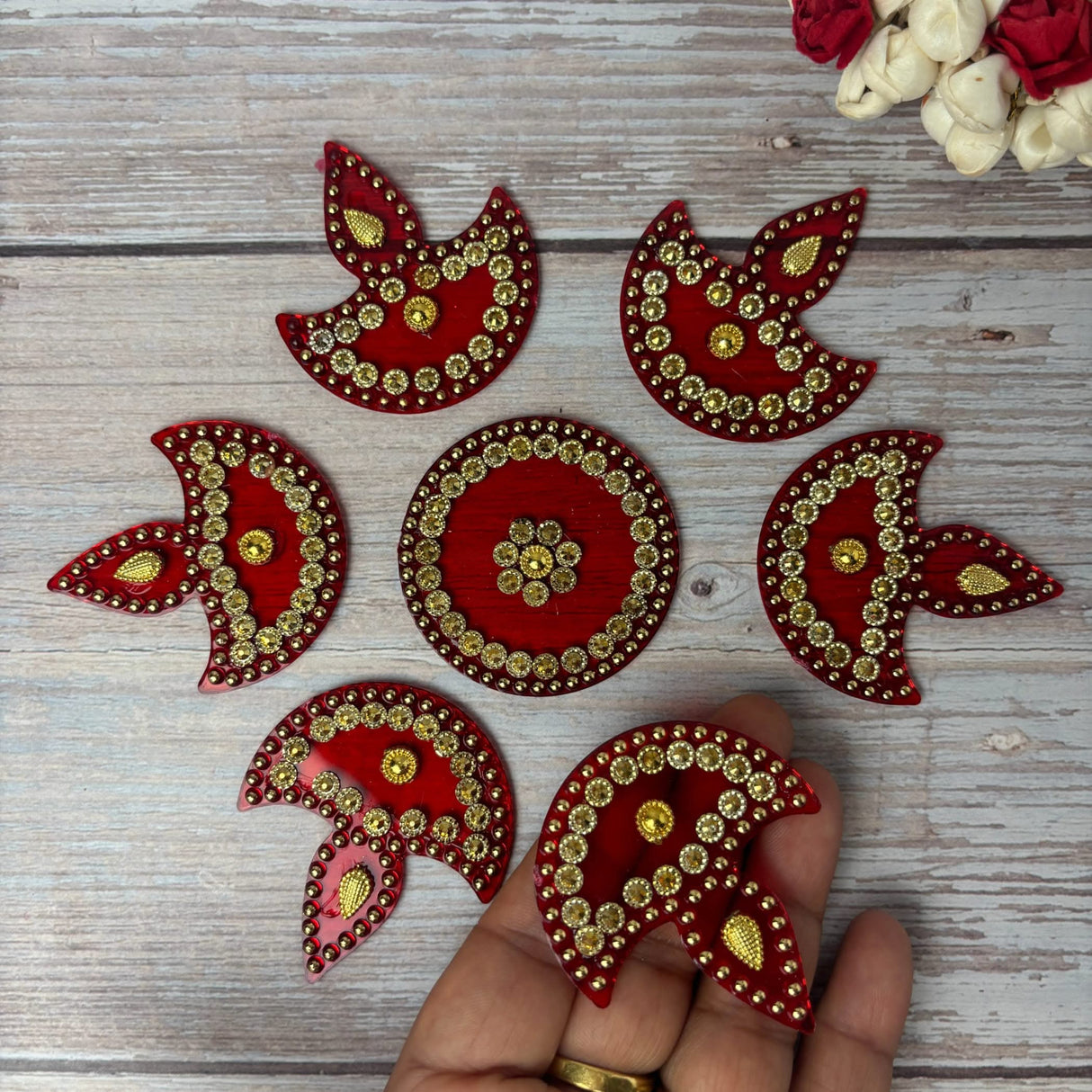 Diya Floor Rangoli Indian Traditional Handmade Reusable 6.5 Inches Acrylic Diya Rangoli Diwali Navratri Home Temple Decor Floor Table Decoration - Deepawali Wedding Housewarming Gift - LoveNspire