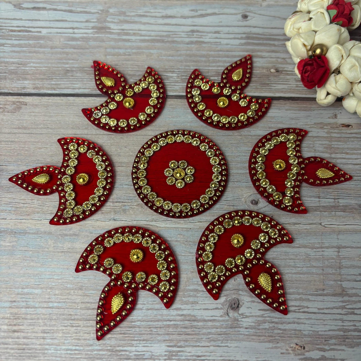Diya Floor Rangoli Indian Traditional Handmade Reusable 6.5 Inches Acrylic Diya Rangoli Diwali Navratri Home Temple Decor Floor Table Decoration - Deepawali Wedding Housewarming Gift - LoveNspire