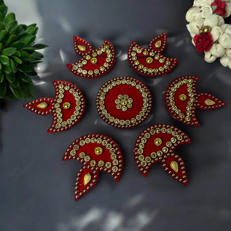 Diya Floor Rangoli Indian Traditional Handmade Reusable 6.5 Inches Acrylic Diya Rangoli Diwali Navratri Home Temple Decor Floor Table Decoration - Deepawali Wedding Housewarming Gift - LoveNspire