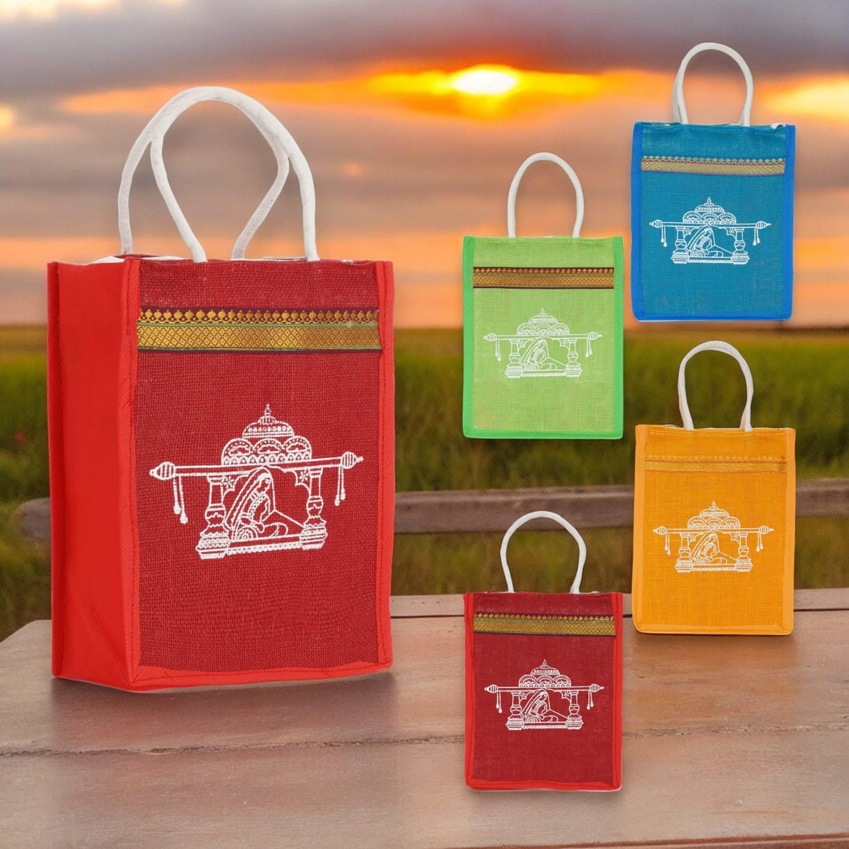 Doli Print Jute Bag Burlap Gift Bags Eco-friendly Tote Bag Bridesmaid Gift Indian Wedding Favor Puja Return Gifts - LoveNspire