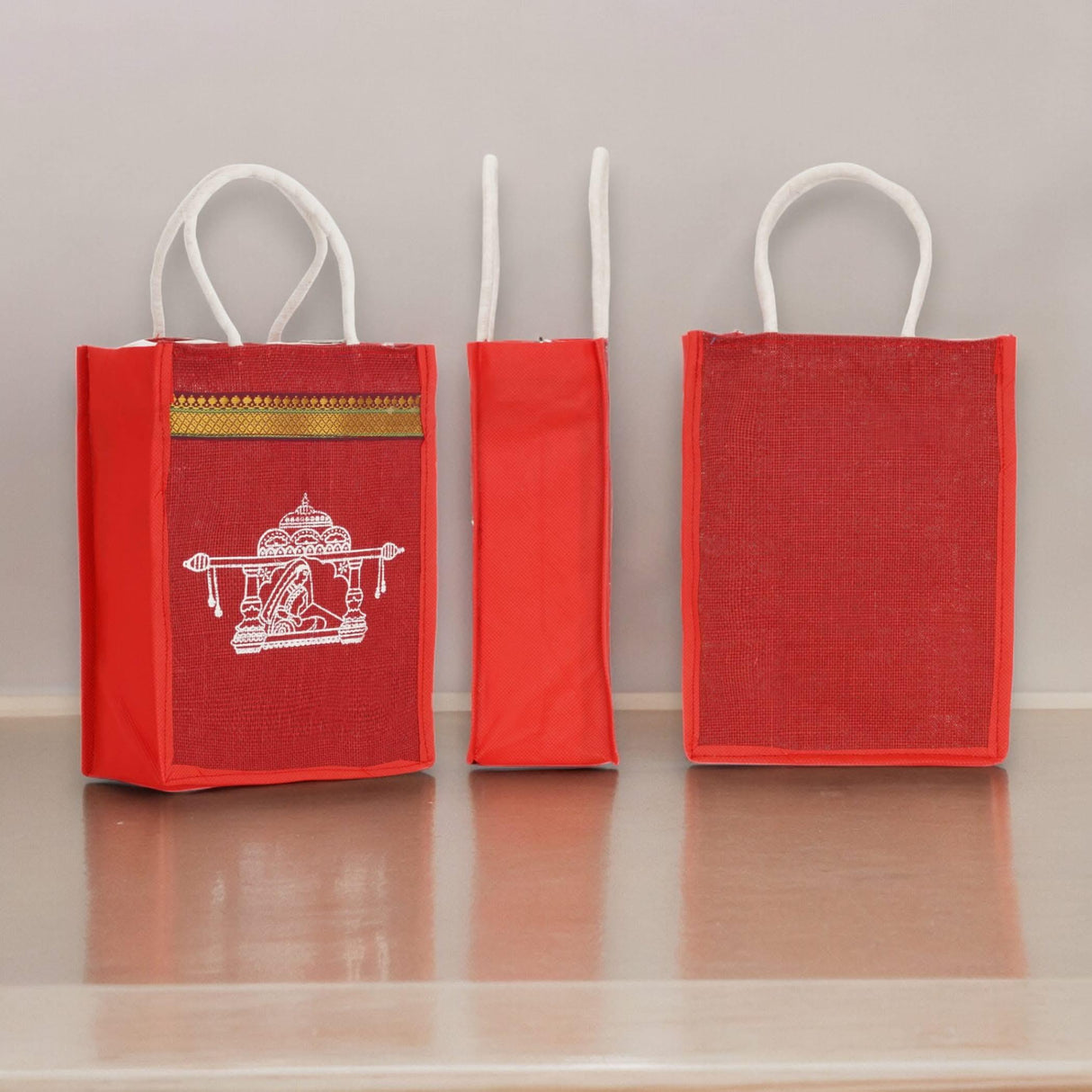 Doli Print Jute Bag Burlap Gift Bags Eco-friendly Tote Bag Bridesmaid Gift Indian Wedding Favor Puja Return Gifts - LoveNspire