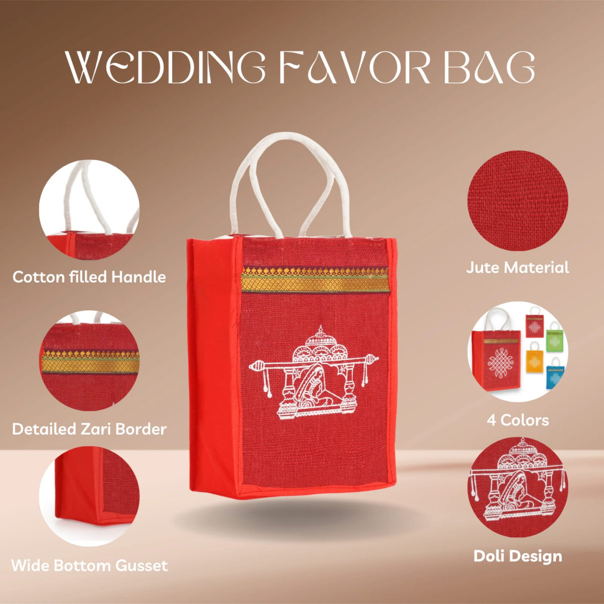 Doli Print Jute Bag Burlap Gift Bags Eco-friendly Tote Bag Bridesmaid Gift Indian Wedding Favor Puja Return Gifts - LoveNspire