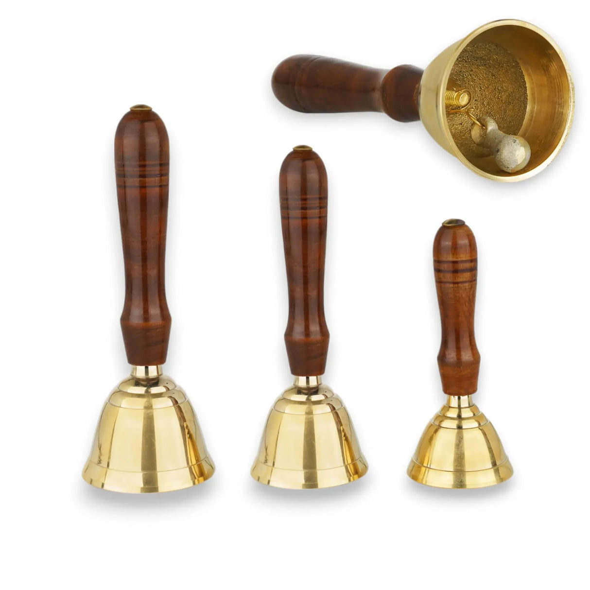 Solid Brass Bell Hand Call Bell for School Teacher Indian Weddings Christmas Pooja Room Temple Handheld Extra Loud Prayer Bells with Wooden Handle - Perfect for any Occasion - LoveNspire