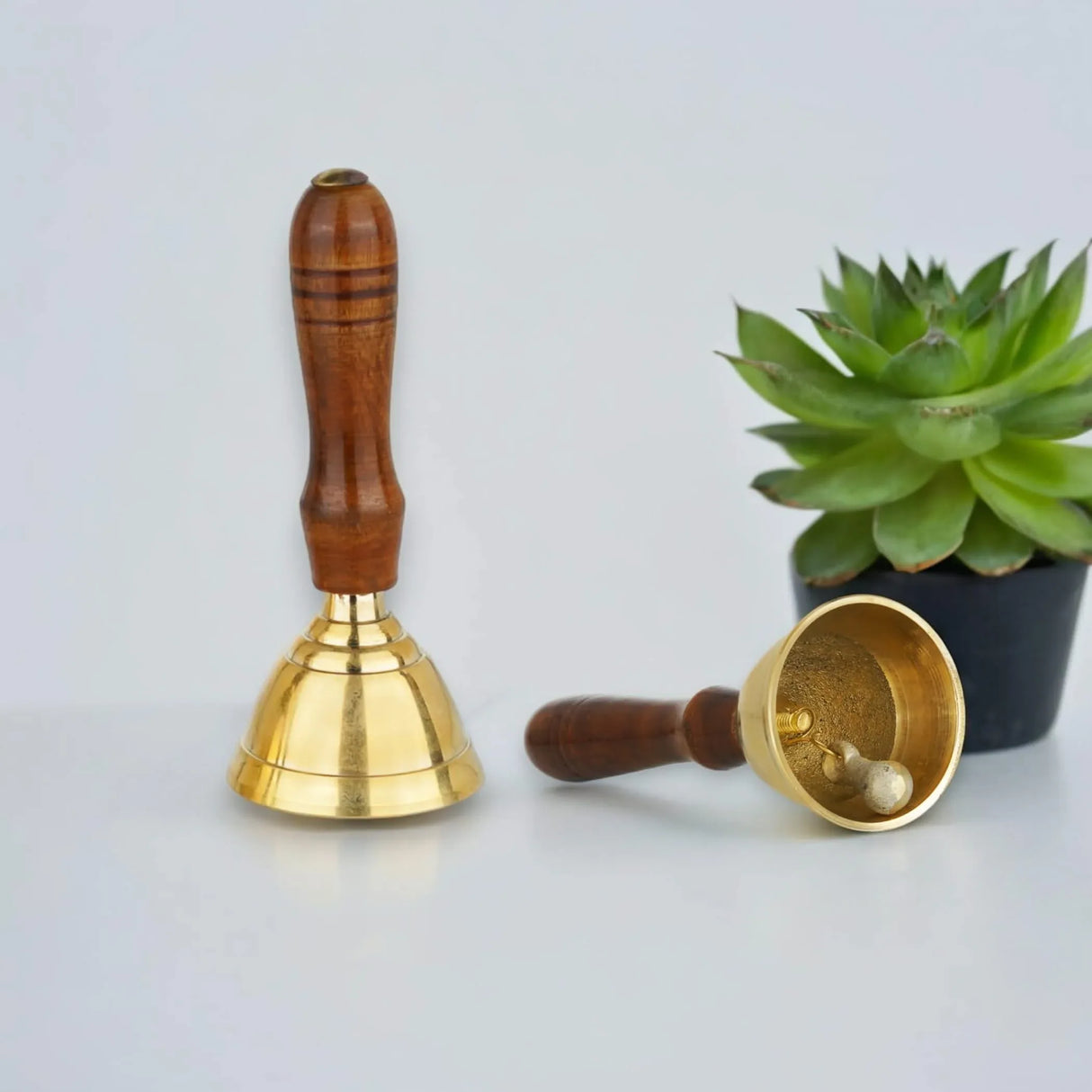 Solid Brass Bell Hand Call Bell for School Teacher Indian Weddings Christmas Pooja Room Temple Handheld Extra Loud Prayer Bells with Wooden Handle - Perfect for any Occasion - LoveNspire