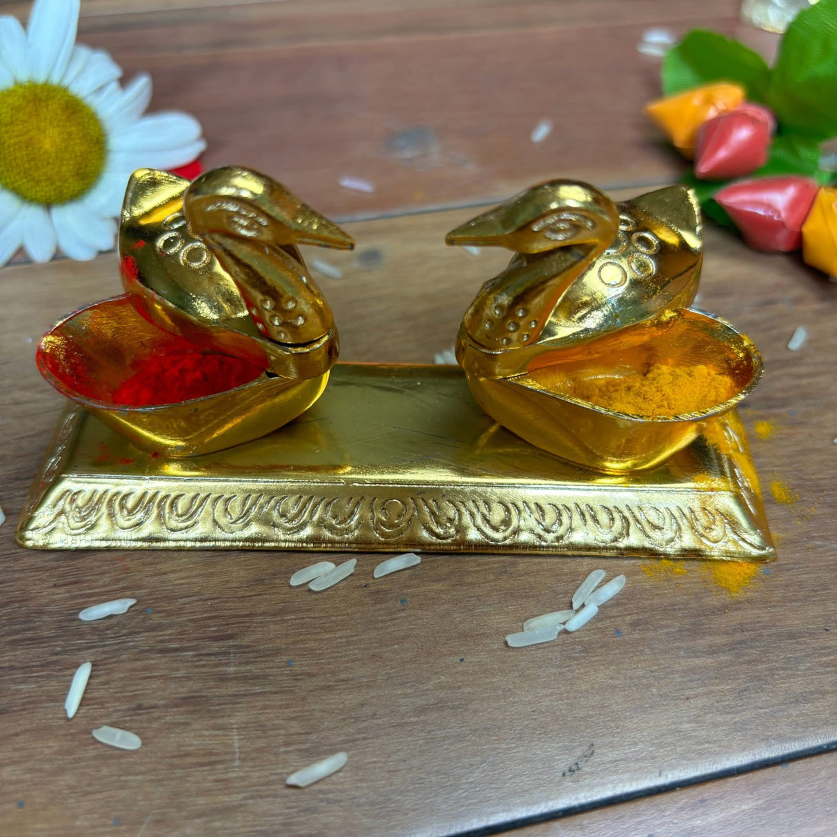 Double Duck Golden Chopra, Pooja Favor, Diwali Gift, Diwali Favor, Deewali Decor, Haldikumkum Plate, Pooja Return Gift, Pooja Item - LoveNspire