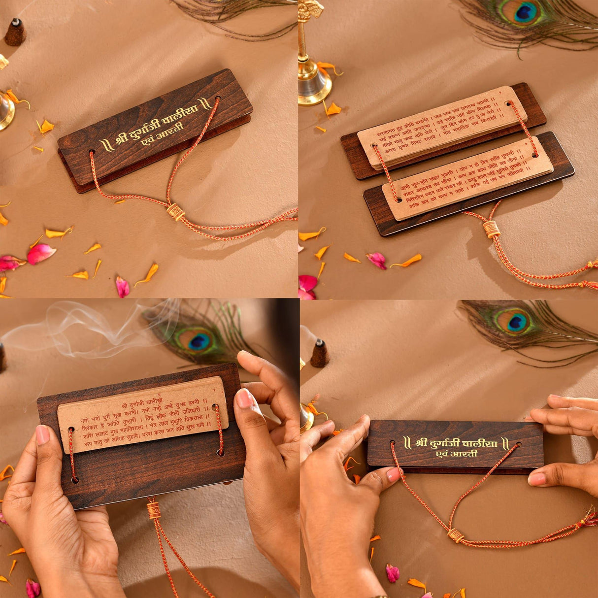 Durga Chalisa Pocket Book with Wooden Cover Navratri Puja Path Aarti Book for Daily Worship Travel & Gifts - Compact Spiritual Book for Devotees (5.5 Inches) - LoveNspire