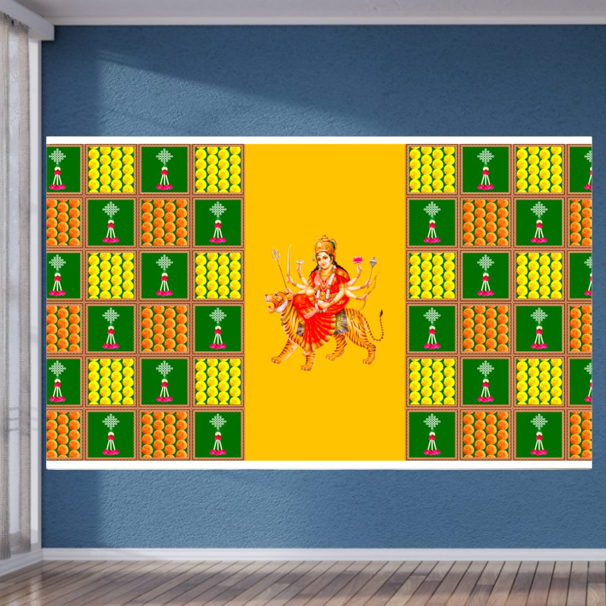 Durga Maa Backdrop 5x8 Feet Indian Traditional Cloth Laxmi Pujan Decor Indian Diwali Decor Pooja Wall Decor Indian Wall Art Photo Decor Banner Decorative Pooja Cloth Navratri Decor - LoveNspire